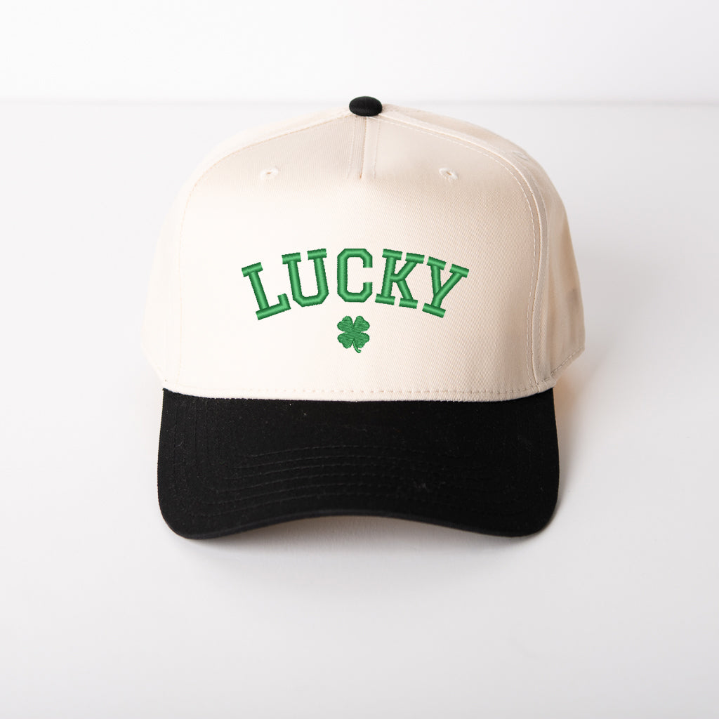 Embroidered Cursive Lucky Clover | Canvas Trucker Hat