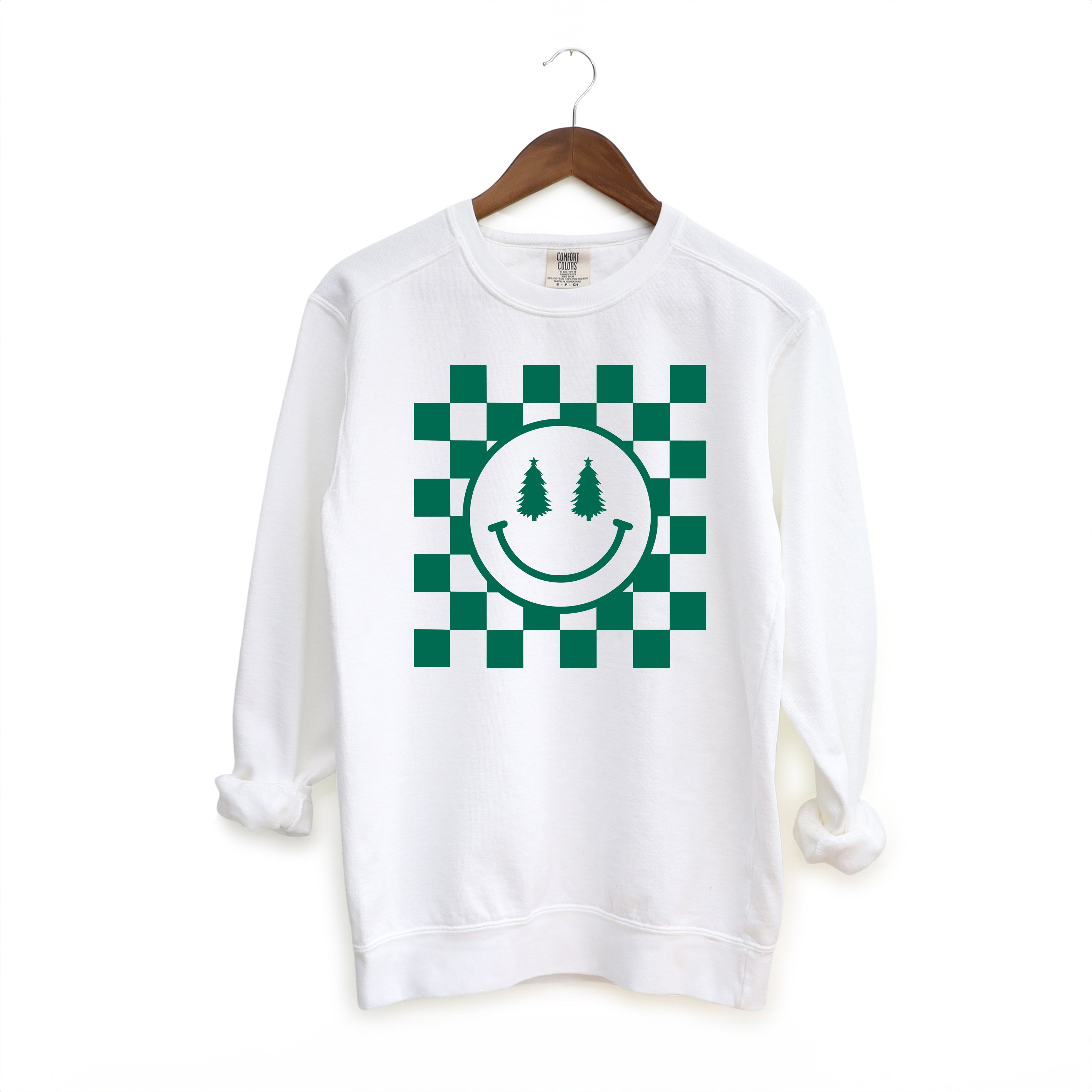 Checkered Christmas Smiley | Garment Dyed Sweatshirt