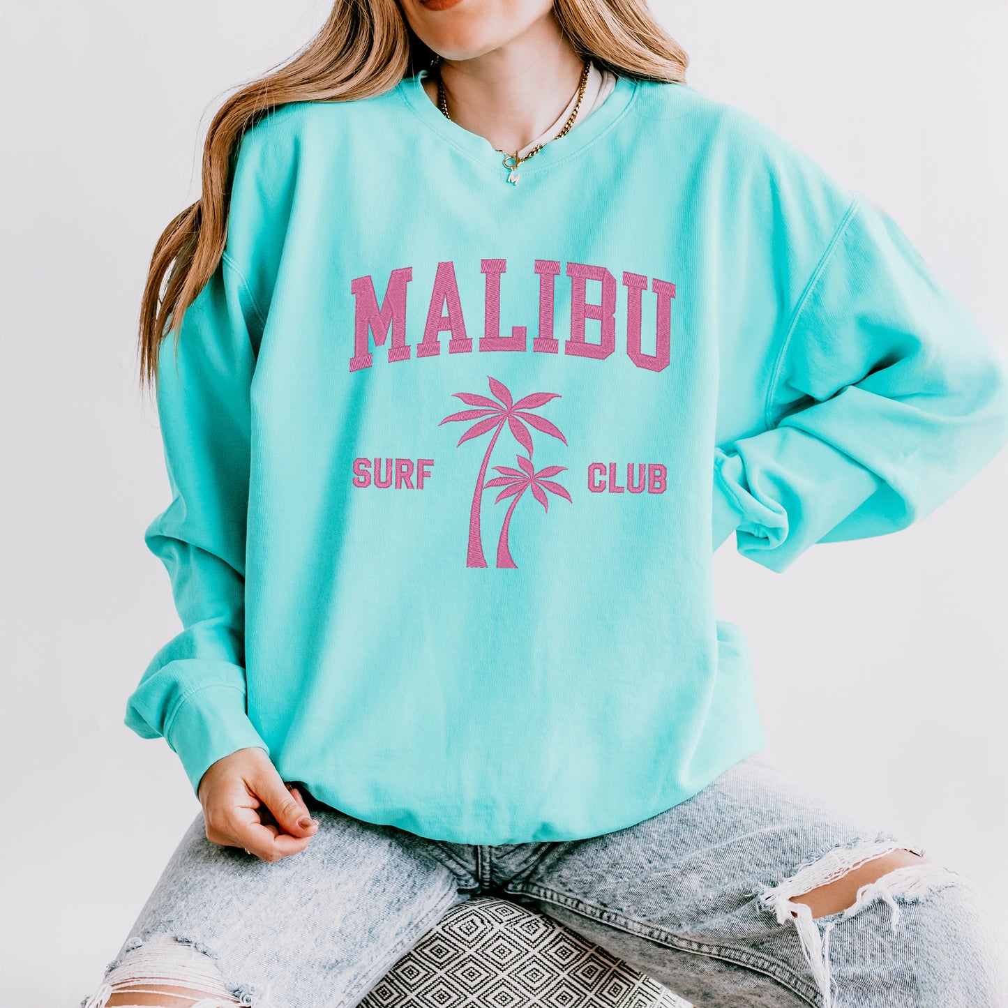 Embroidered Malibu Surf Club | Lightweight Garment Dyed Sweatshirt