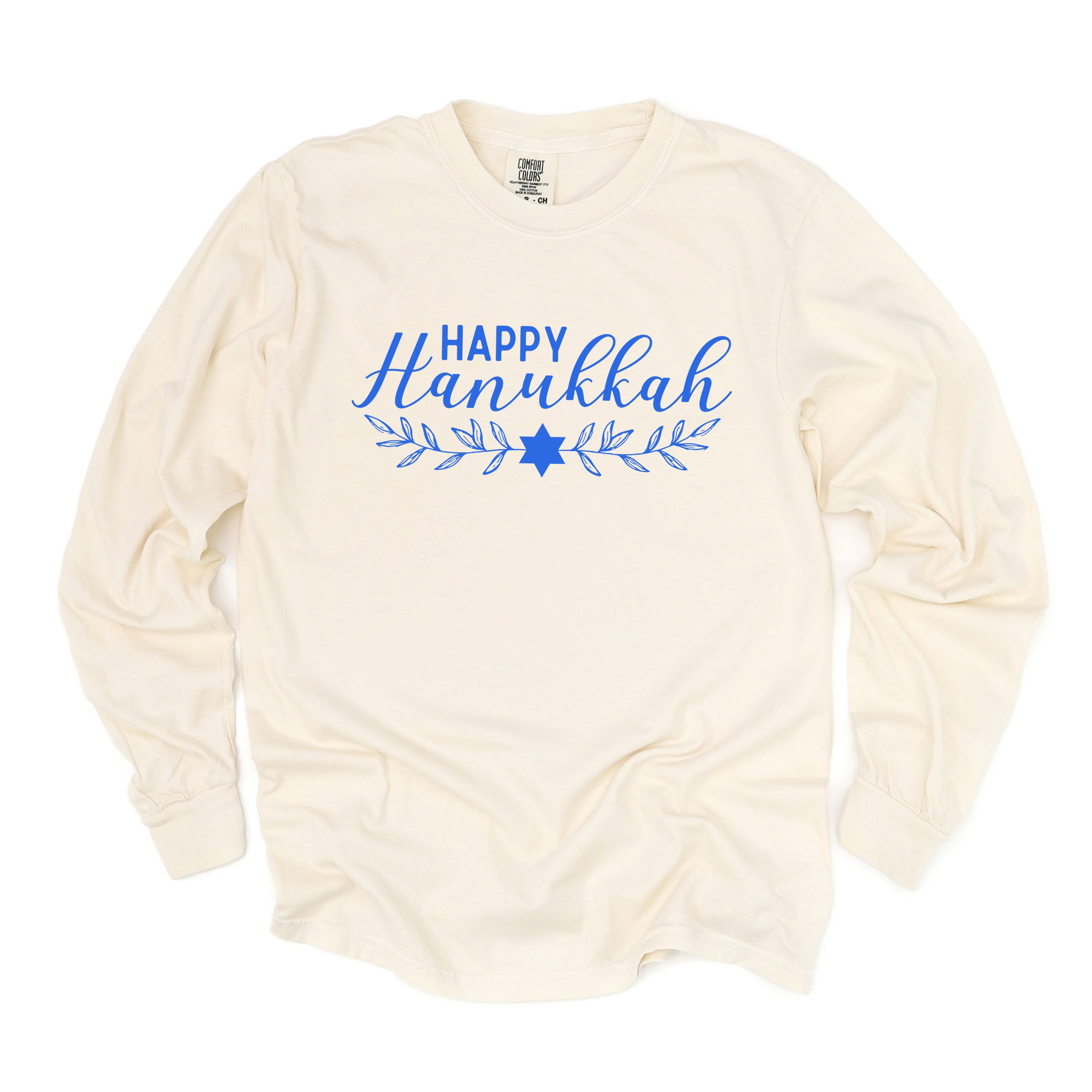 Happy Hanukkah Blue | Garment Dyed Long Sleeve