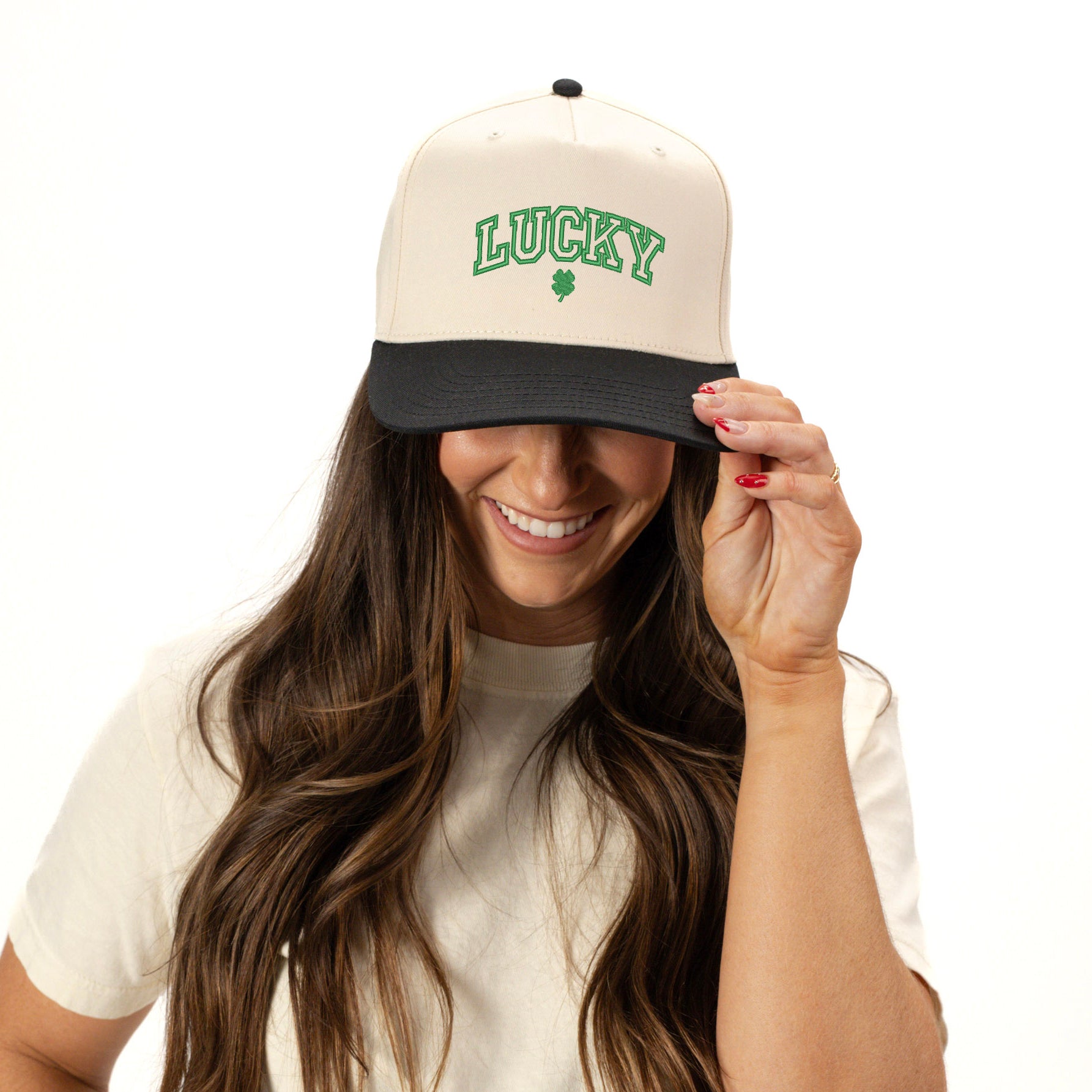 Embroidered Lucky Varsity Clover | Canvas Trucker Hat