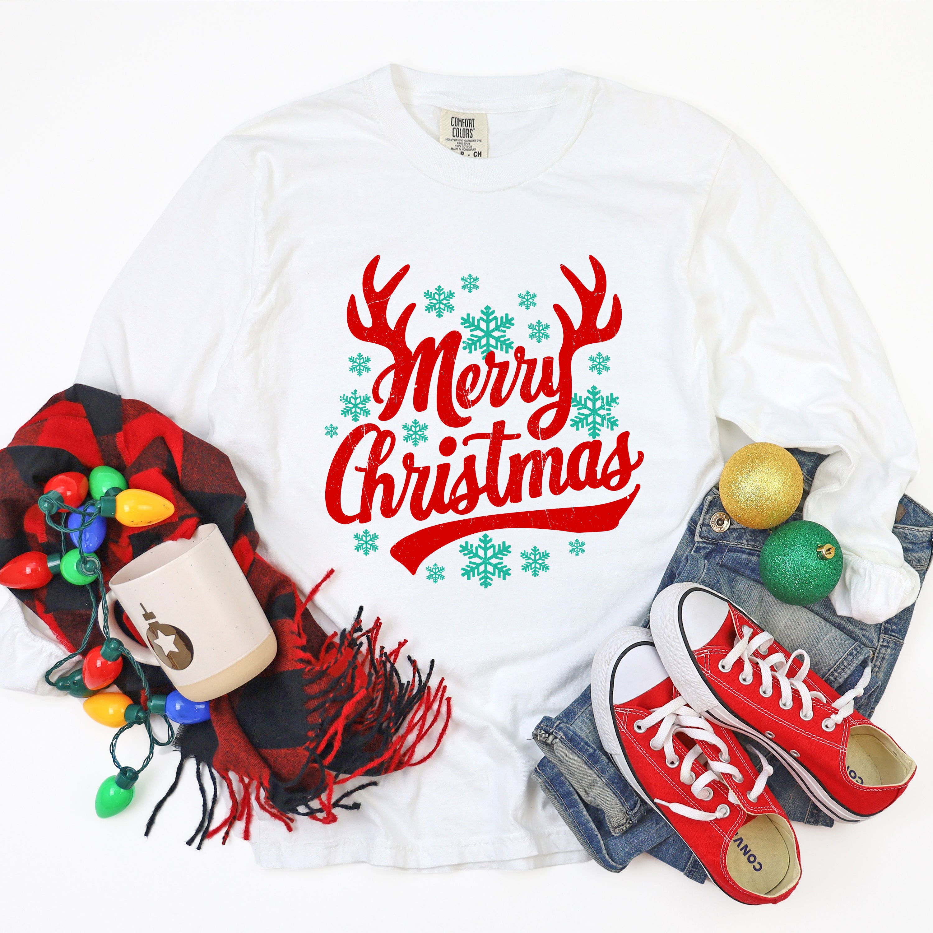 Merry Christmas Antlers | Garment Dyed Long Sleeve