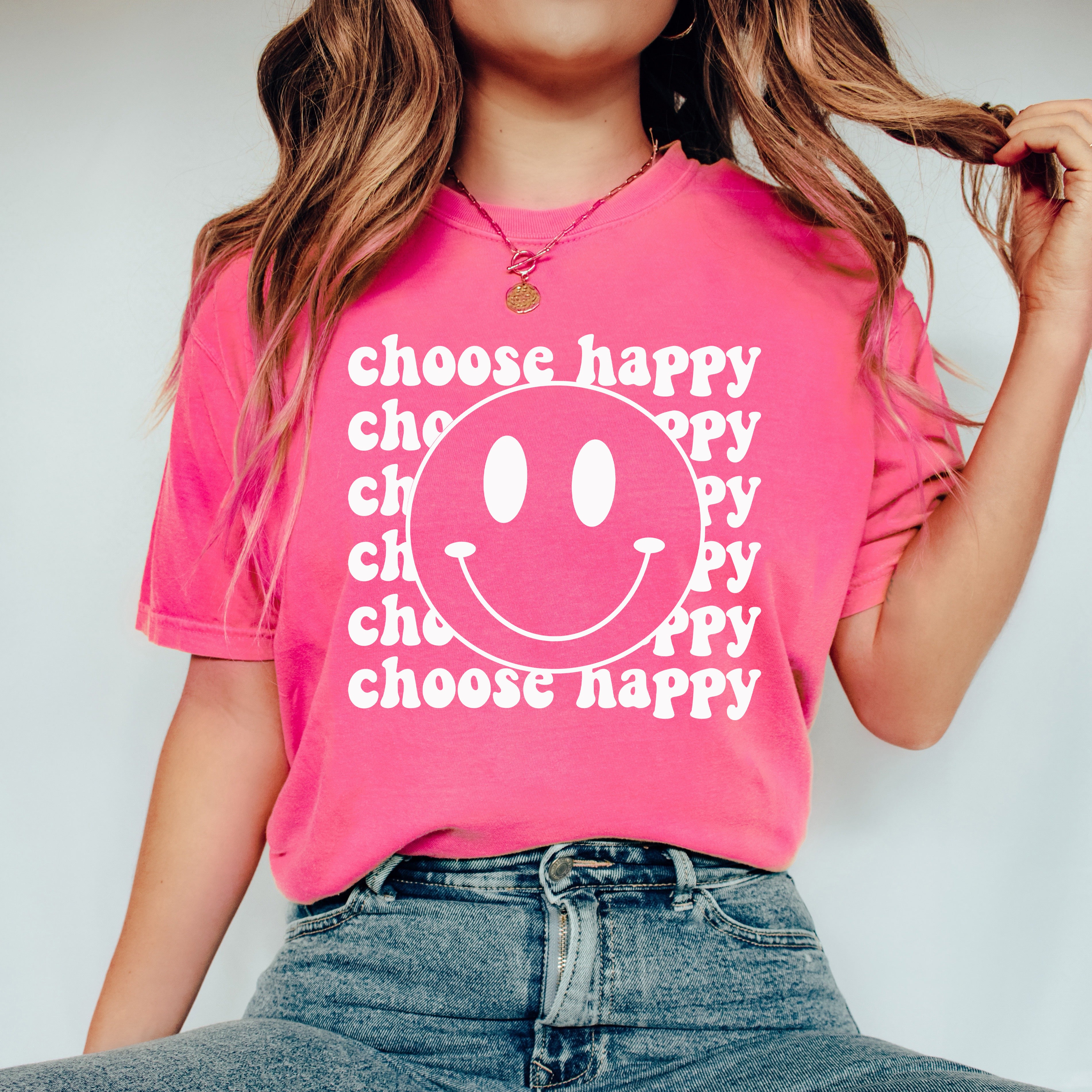 Choose Happy Smiley Face | Garment Dyed Short Sleeve Tee