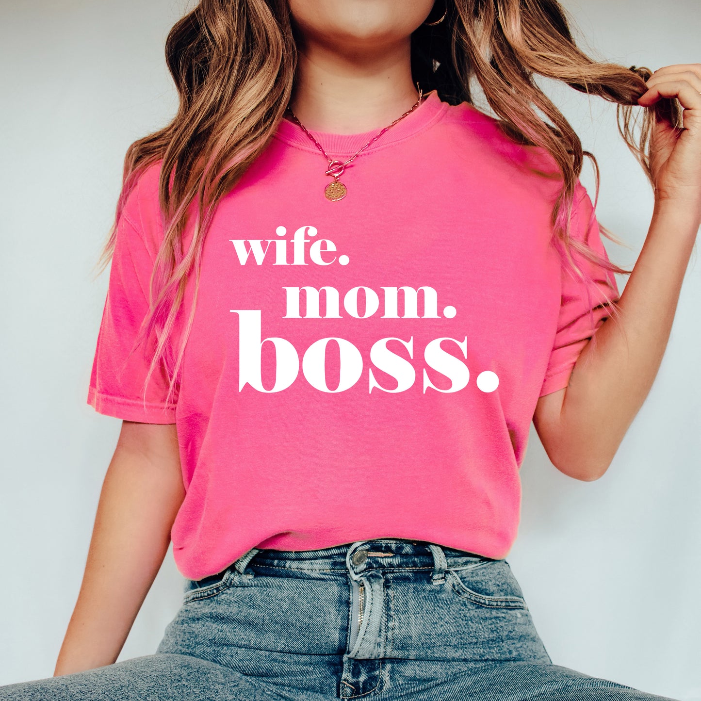 Wife Mom Boss Typewriter | Garment Dyed Short Sleeve Tee