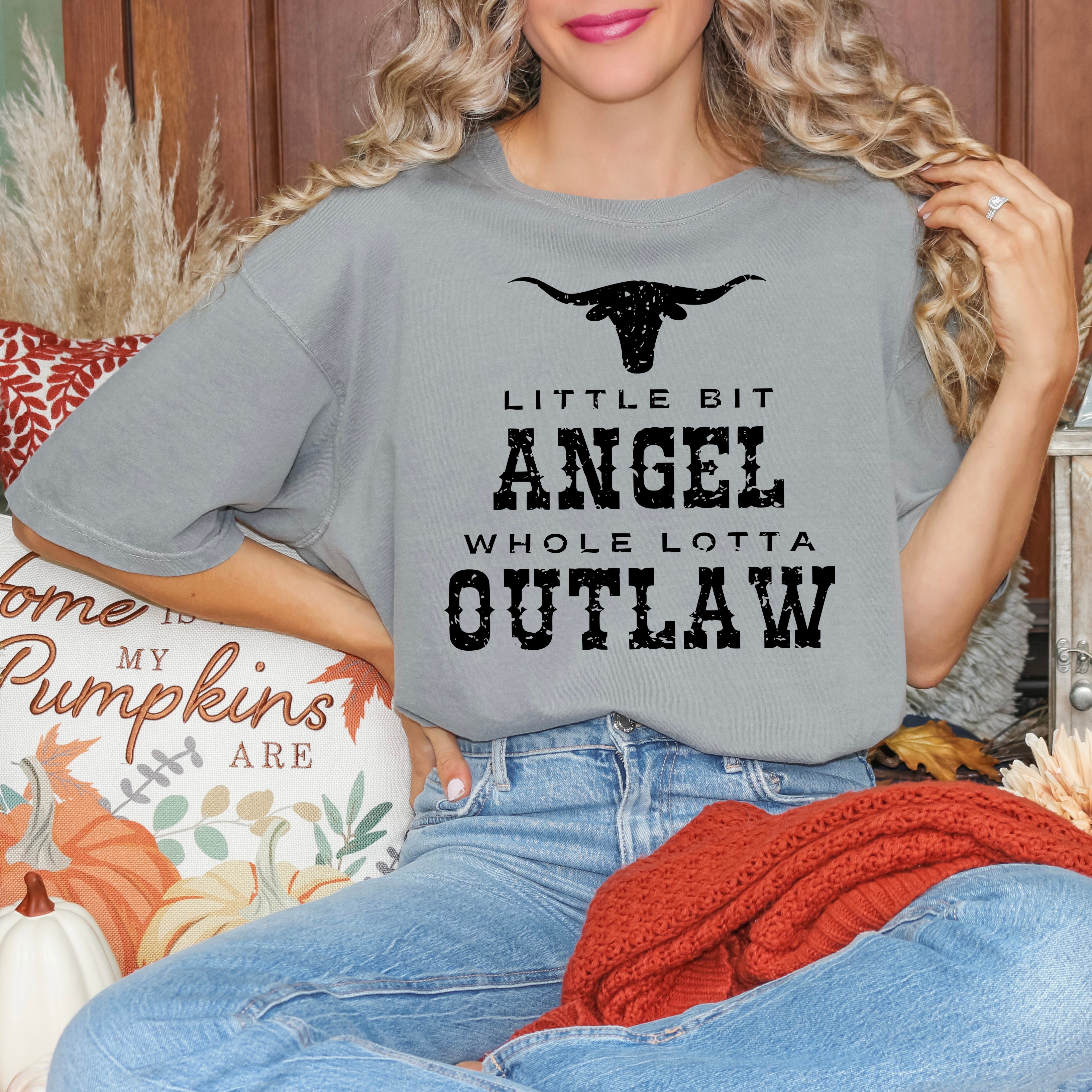 Little Bit Angel Horns | Garment Dyed Short Sleeve Tee