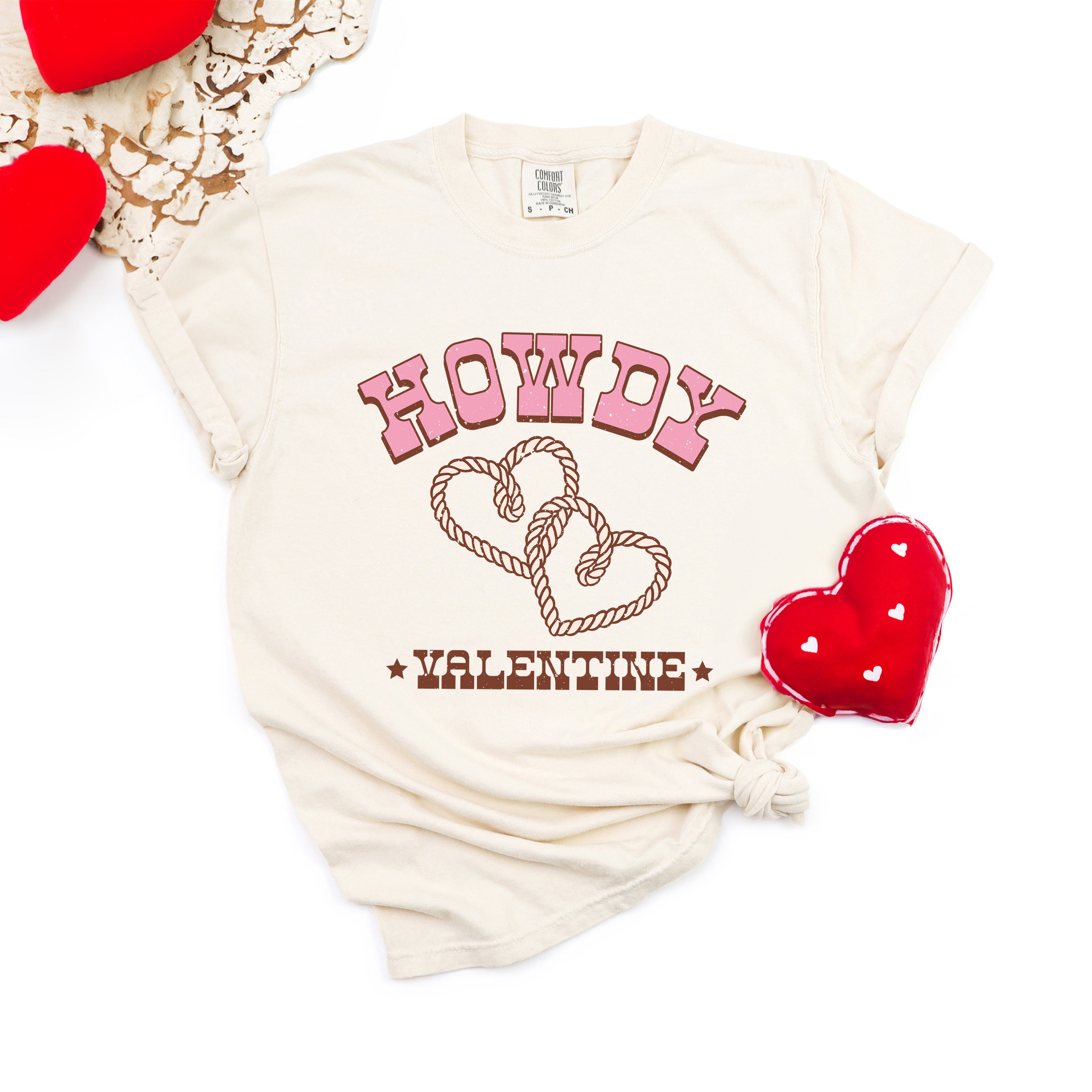 Howdy Valentine Rope Hearts | Garment Dyed Tee