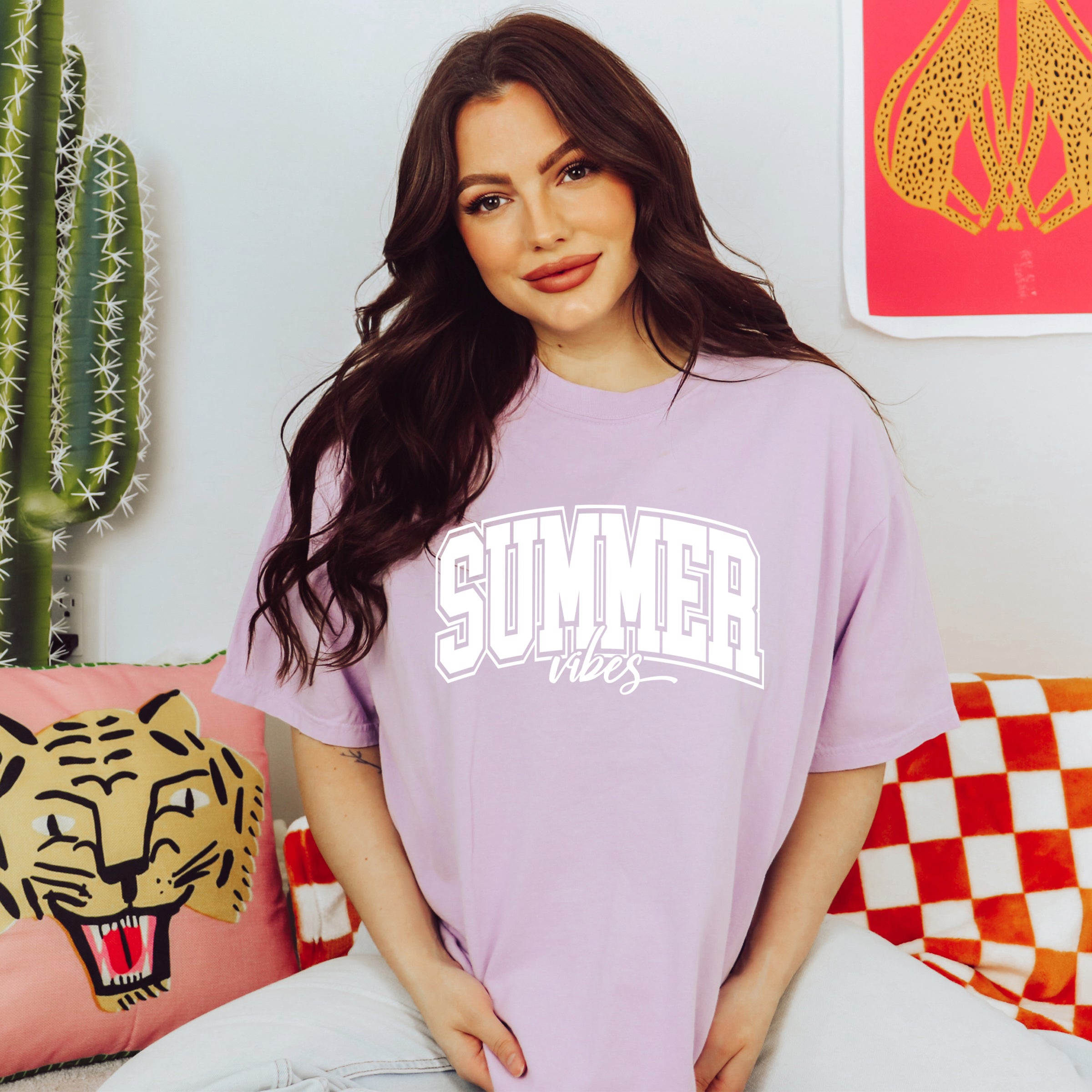 Varsity Summer Vibes Cursive | Garment Dyed Short Sleeve Tee