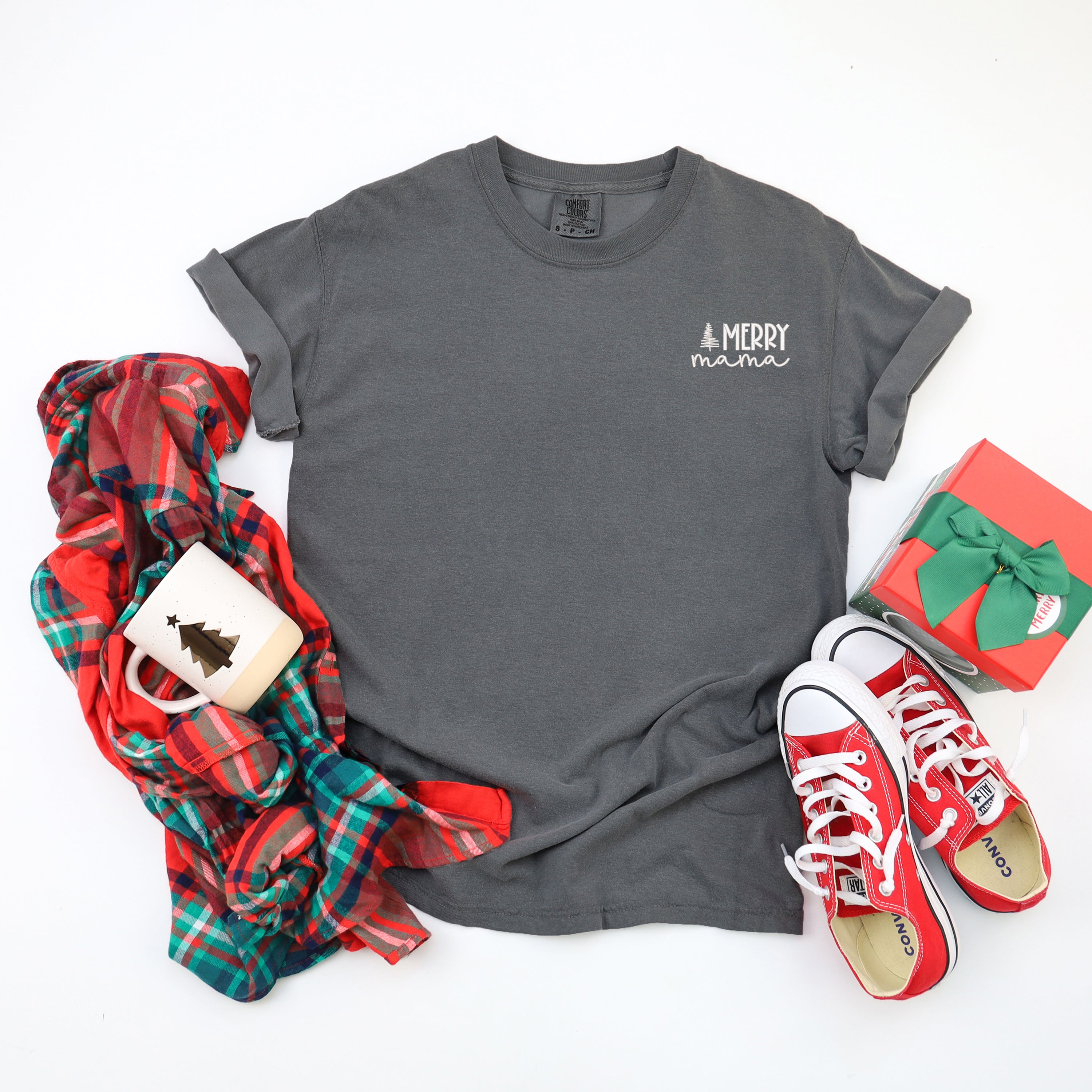 Embroidered Merry Mama Tree | Garment Dyed Short Sleeve Tee