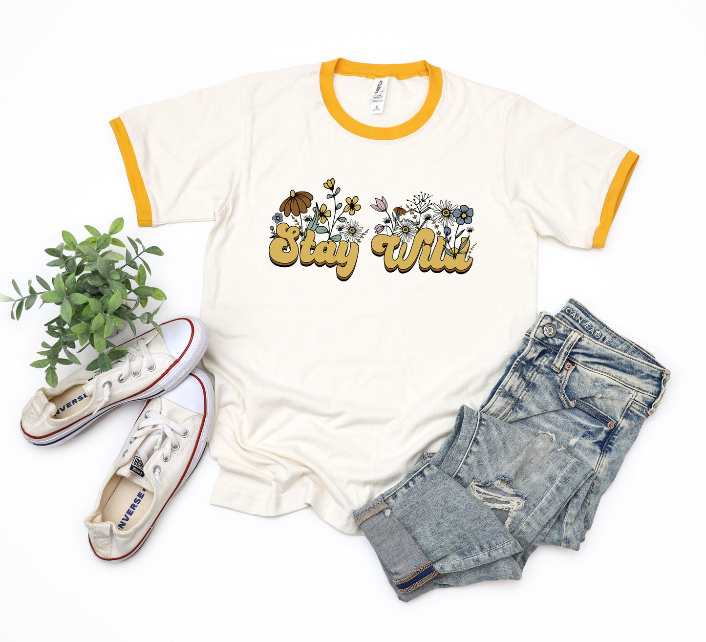 Stay Wild Colorful Flowers | Ringer Tee