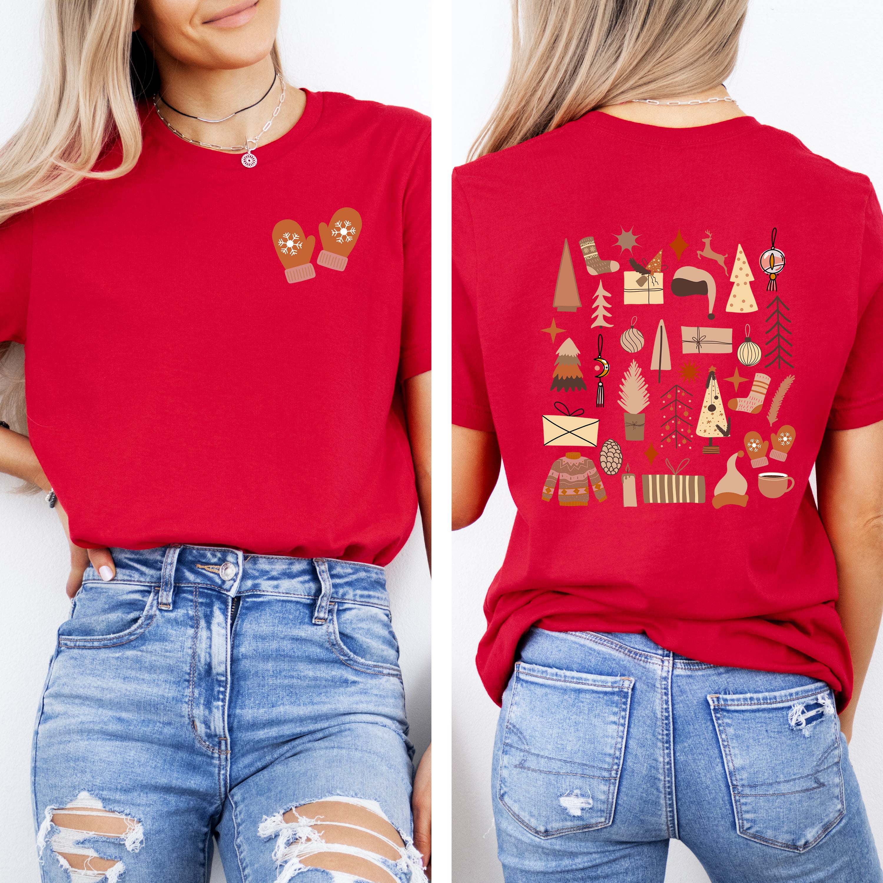 Boho Neutral Christmas Chart | Front & Back Short Sleeve Graphic Tee