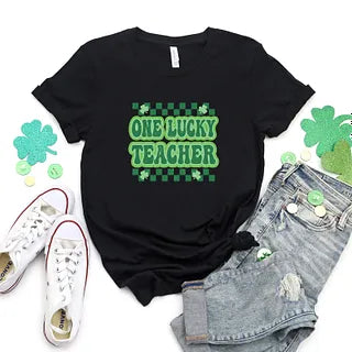 Checkered Lucky Teacher | Short Sleeve Graphic Tee