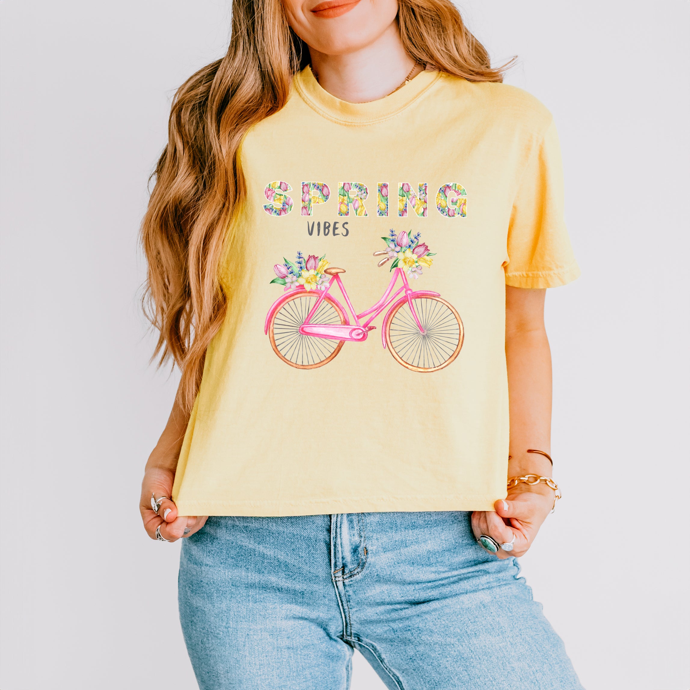Spring Vibes Bicycle | Relaxed Fit Cropped Tee