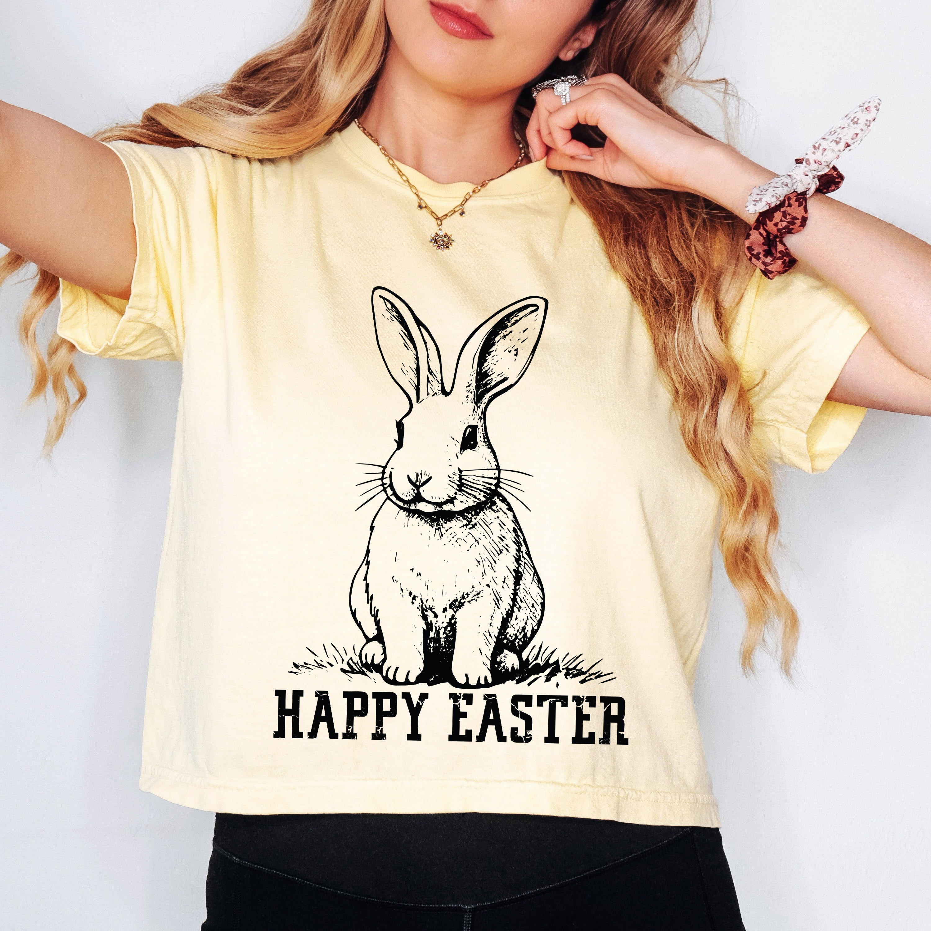 Happy Easter Bunny Outline | Relaxed Fit Cropped Tee