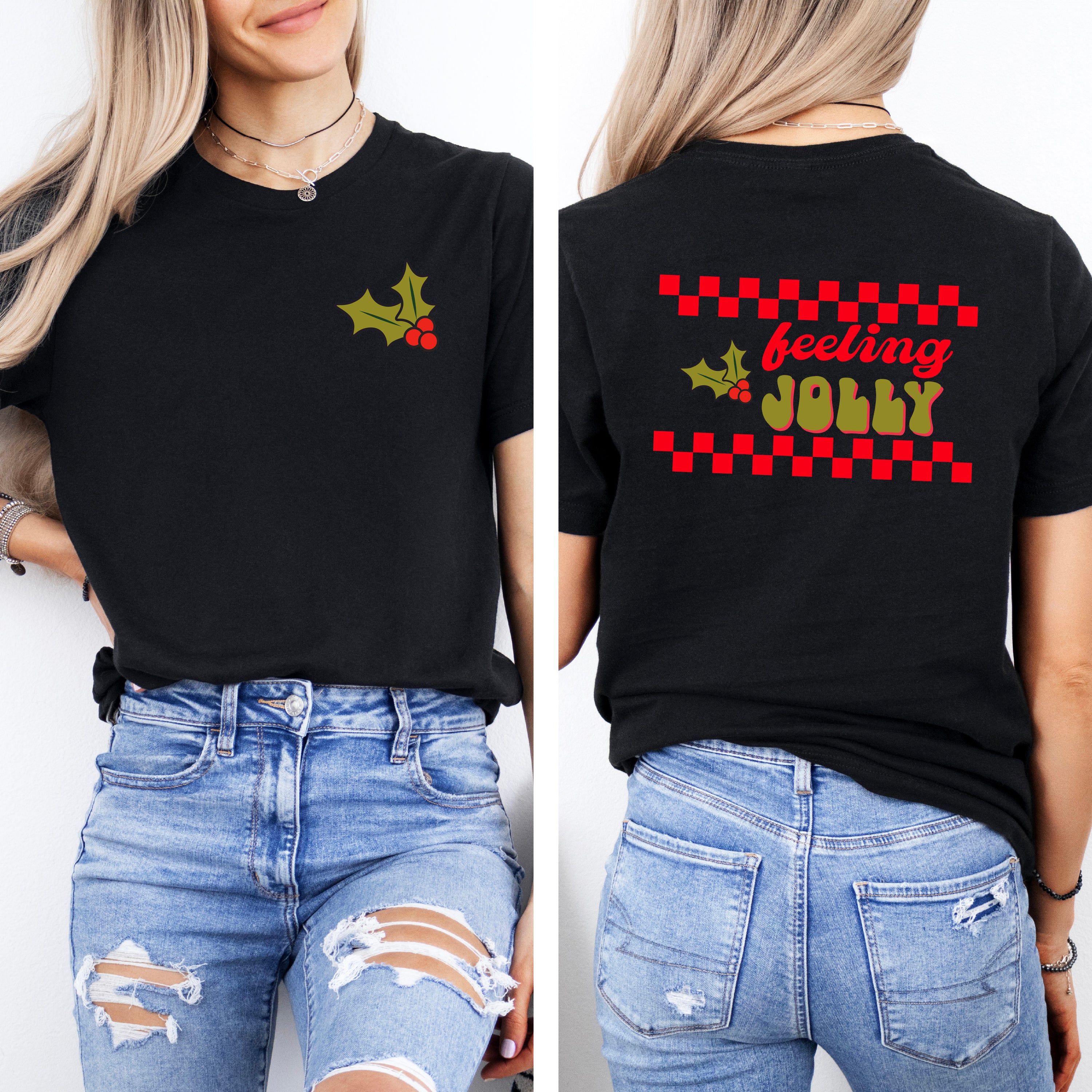 Feeling Jolly Checkered | Front & Back Short Sleeve Graphic Tee