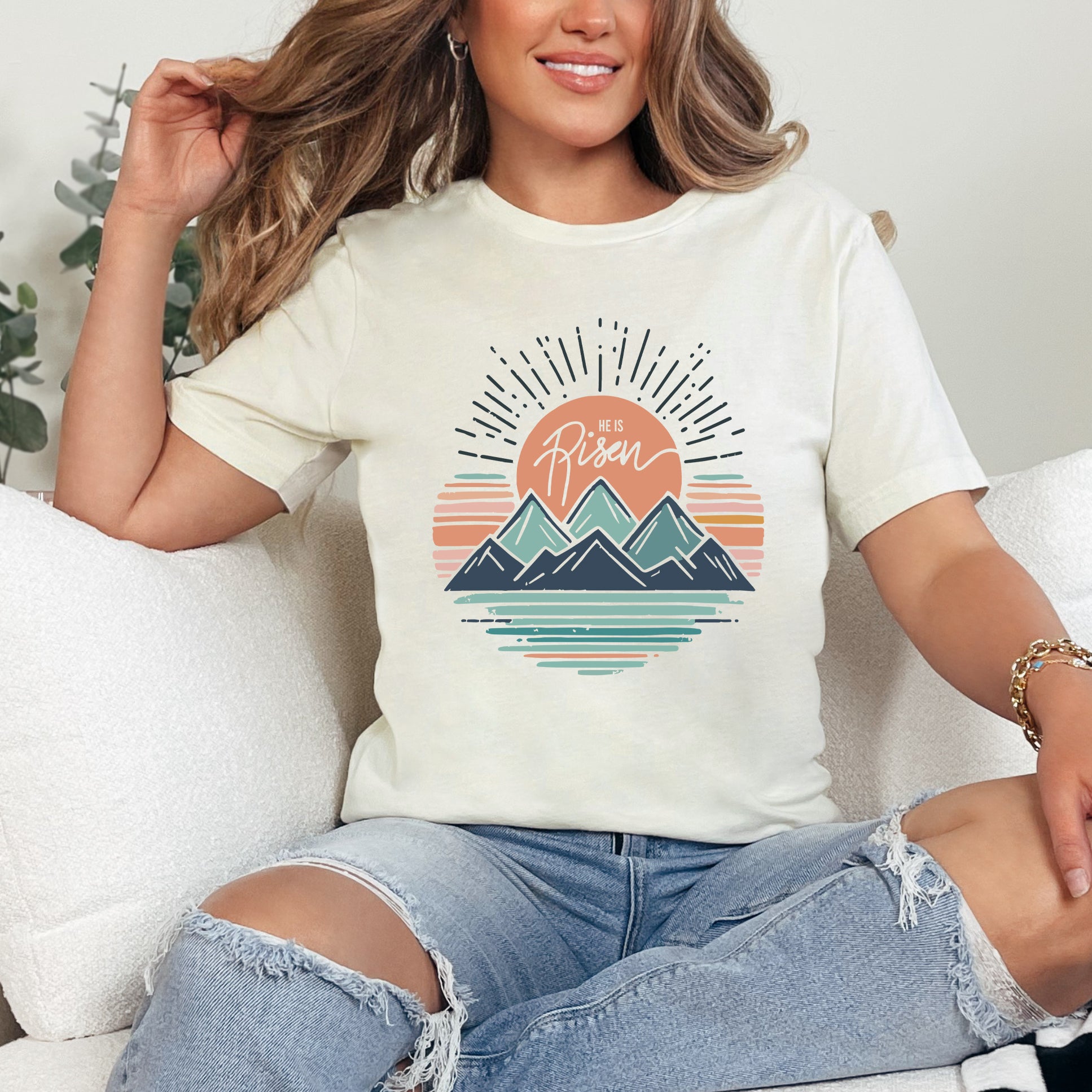 He Is Risen Mountains | Short Sleeve Graphic Tee