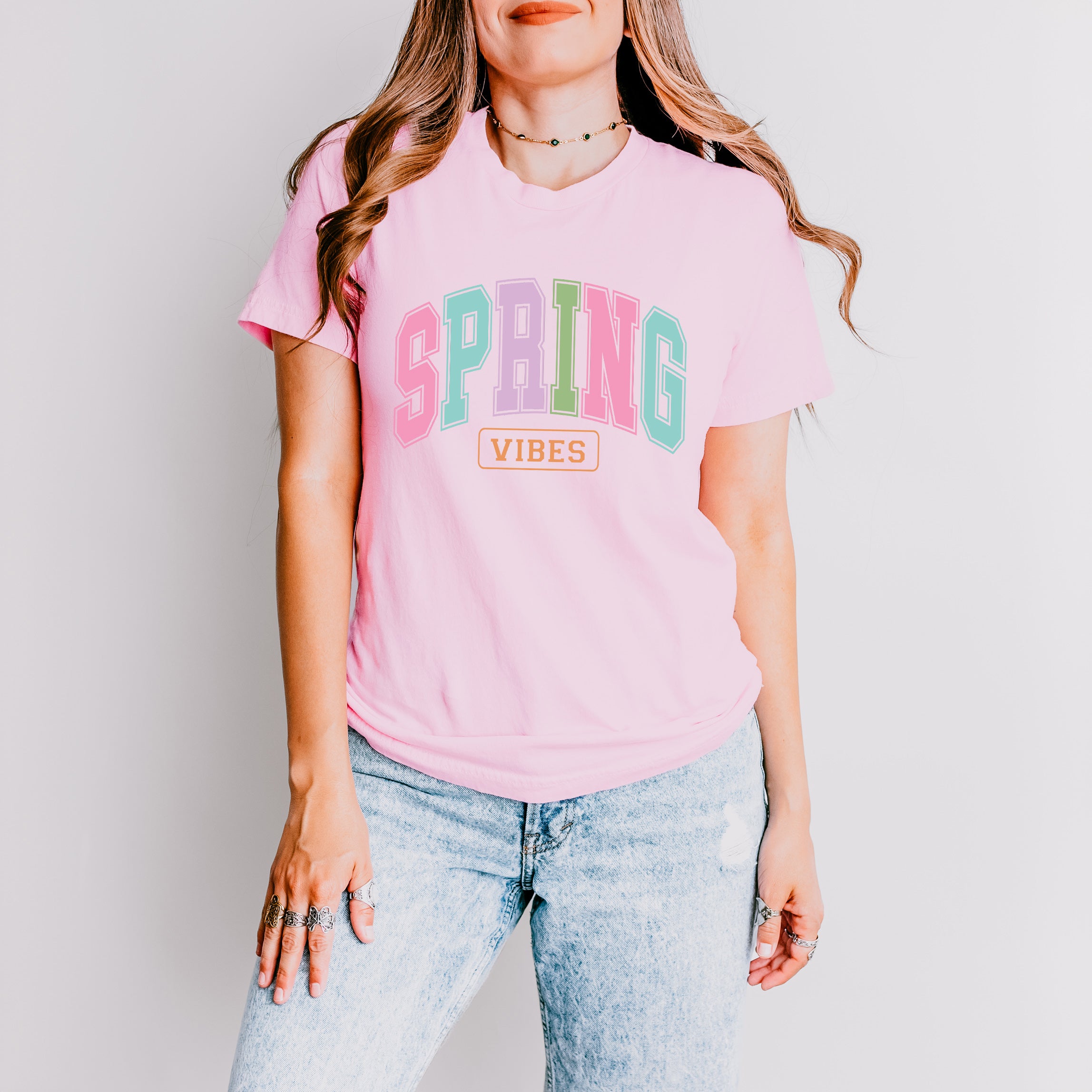 Spring Vibes Arched Varsity | Short Sleeve Graphic Tee