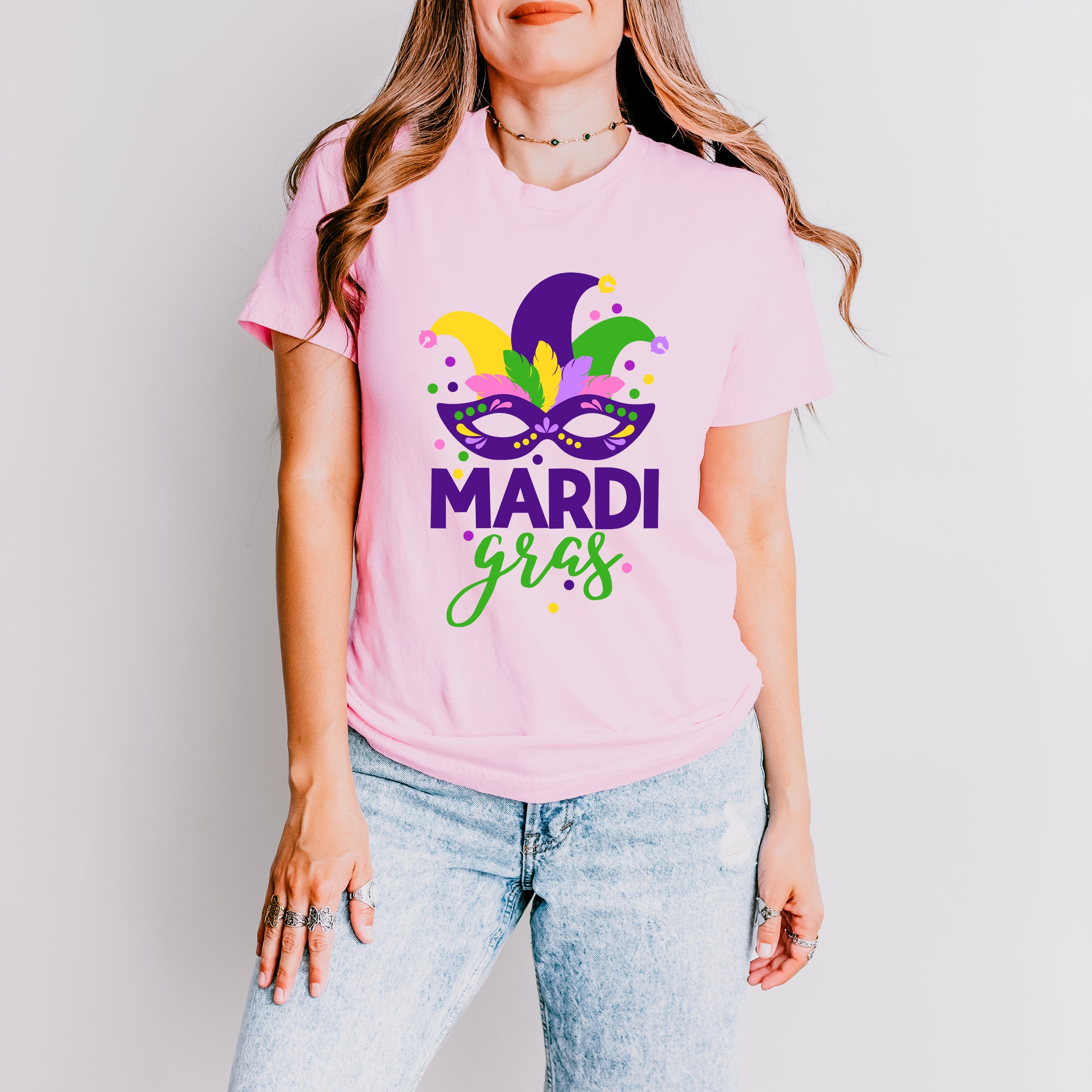 Mardi Gras Mask | Short Sleeve Crew Neck