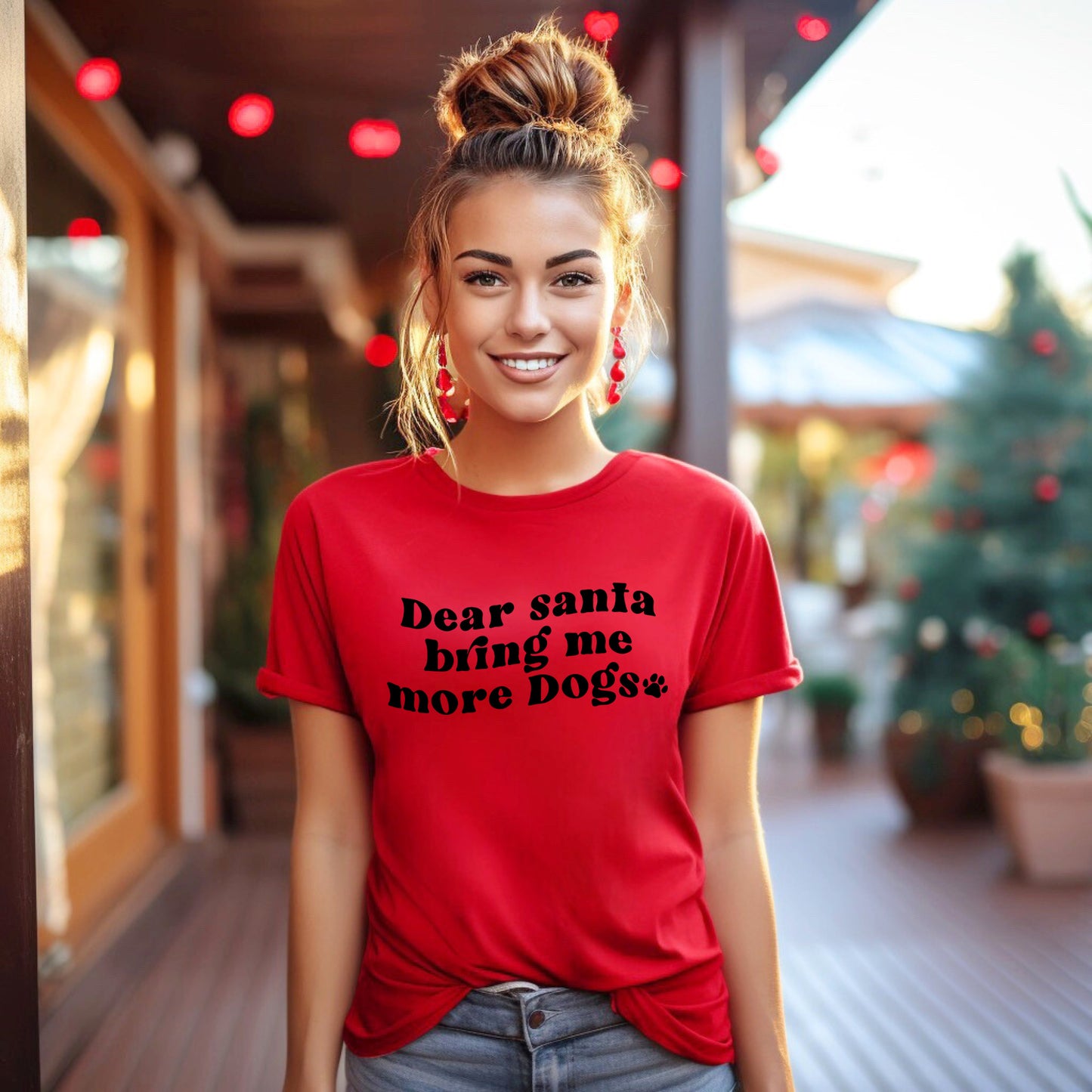 Dear Santa Bring Me More Dogs Wavy | Short Sleeve Crew Neck