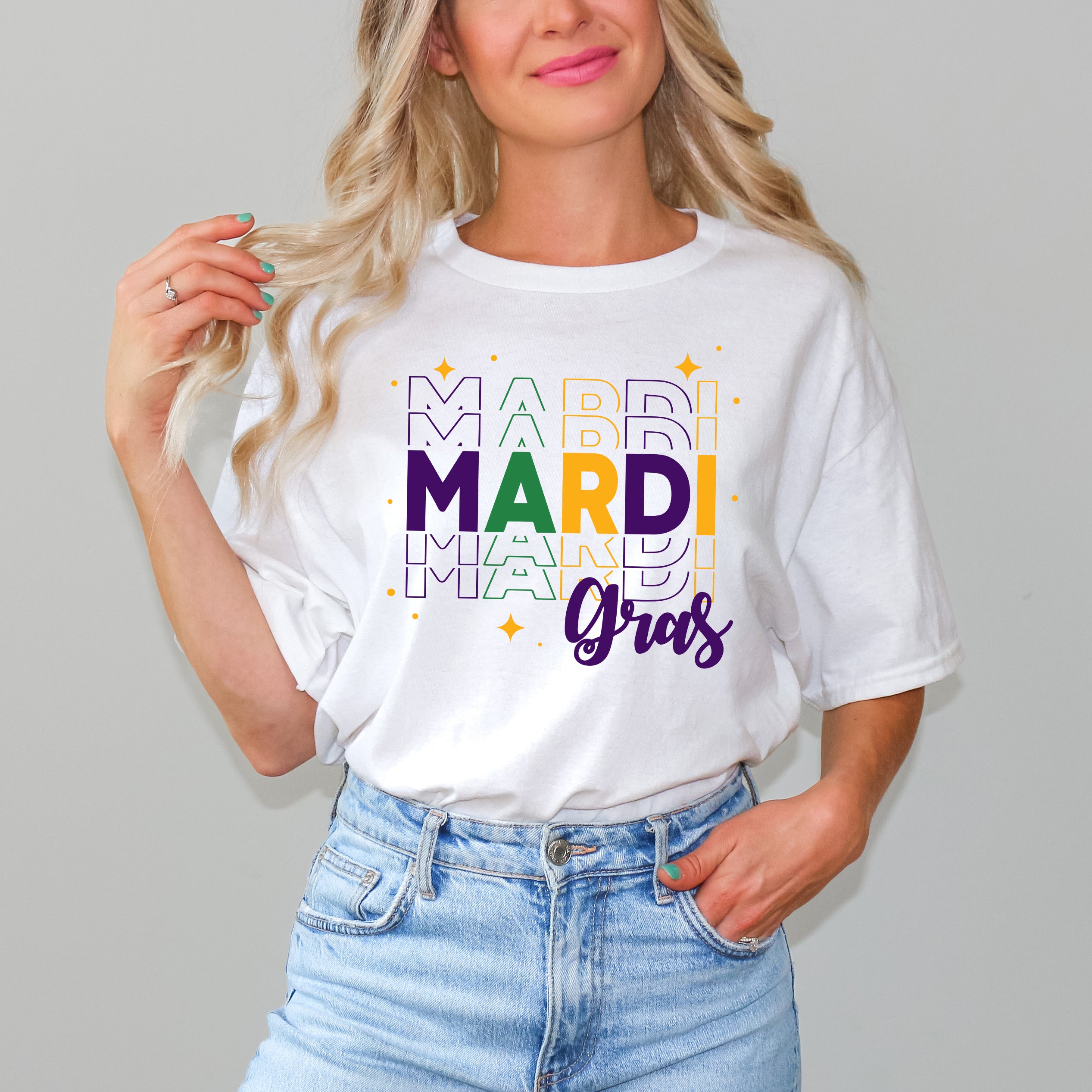 Mardi Gras Stacked | Short Sleeve Crew Neck