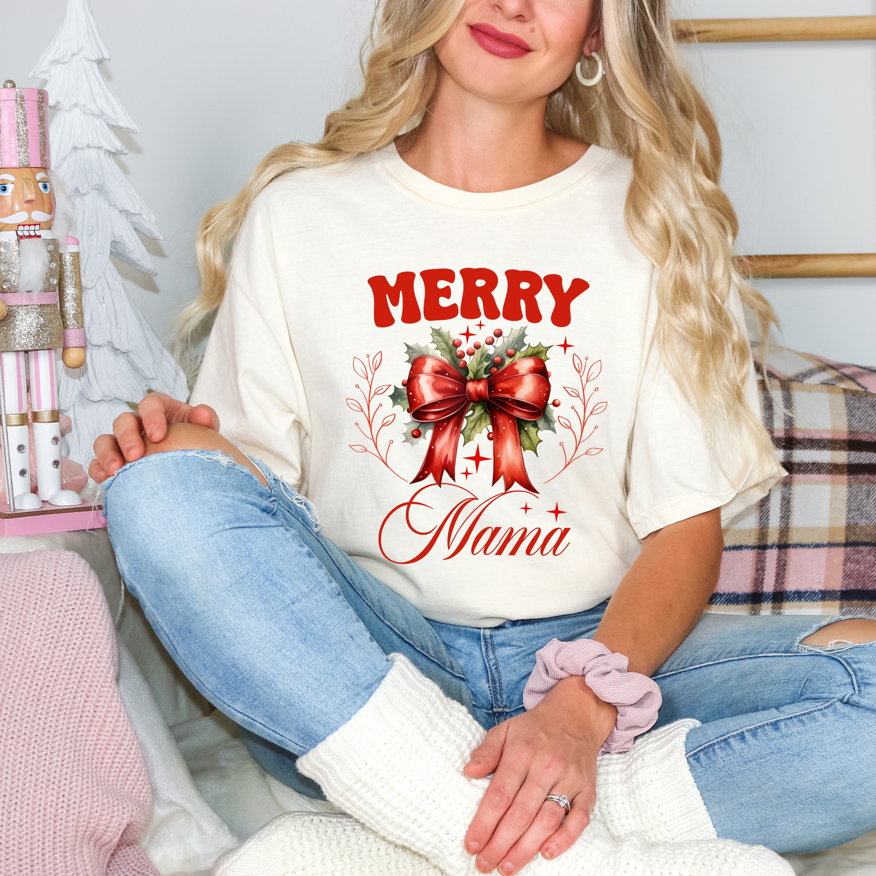 Coquette Merry Mama Bow | Garment Dyed Tee