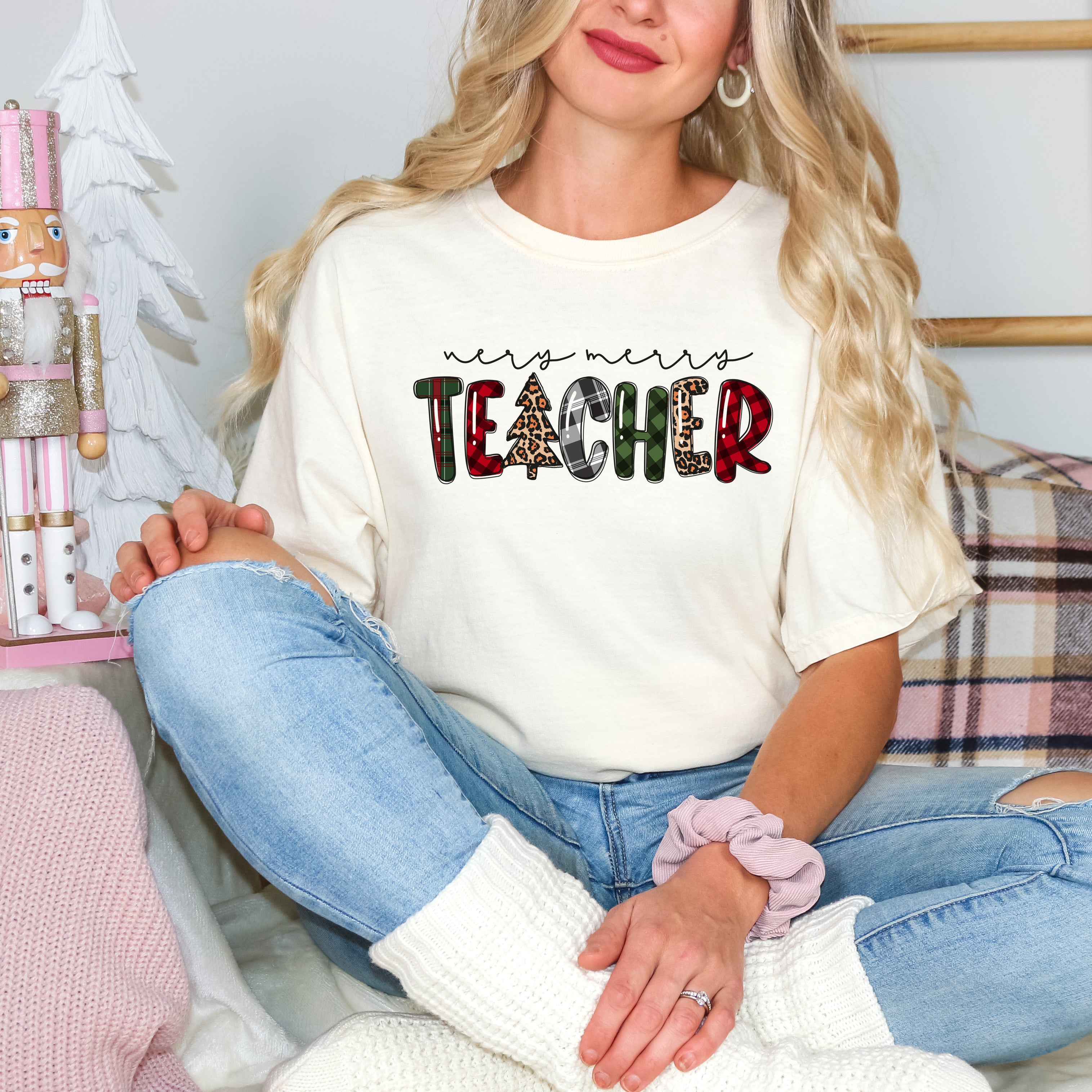 Very Merry Teacher Plaid | Garment Dyed Tee