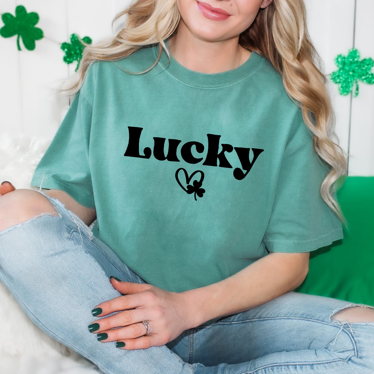 Lucky With Heart And Clover | Garment Dyed Tee