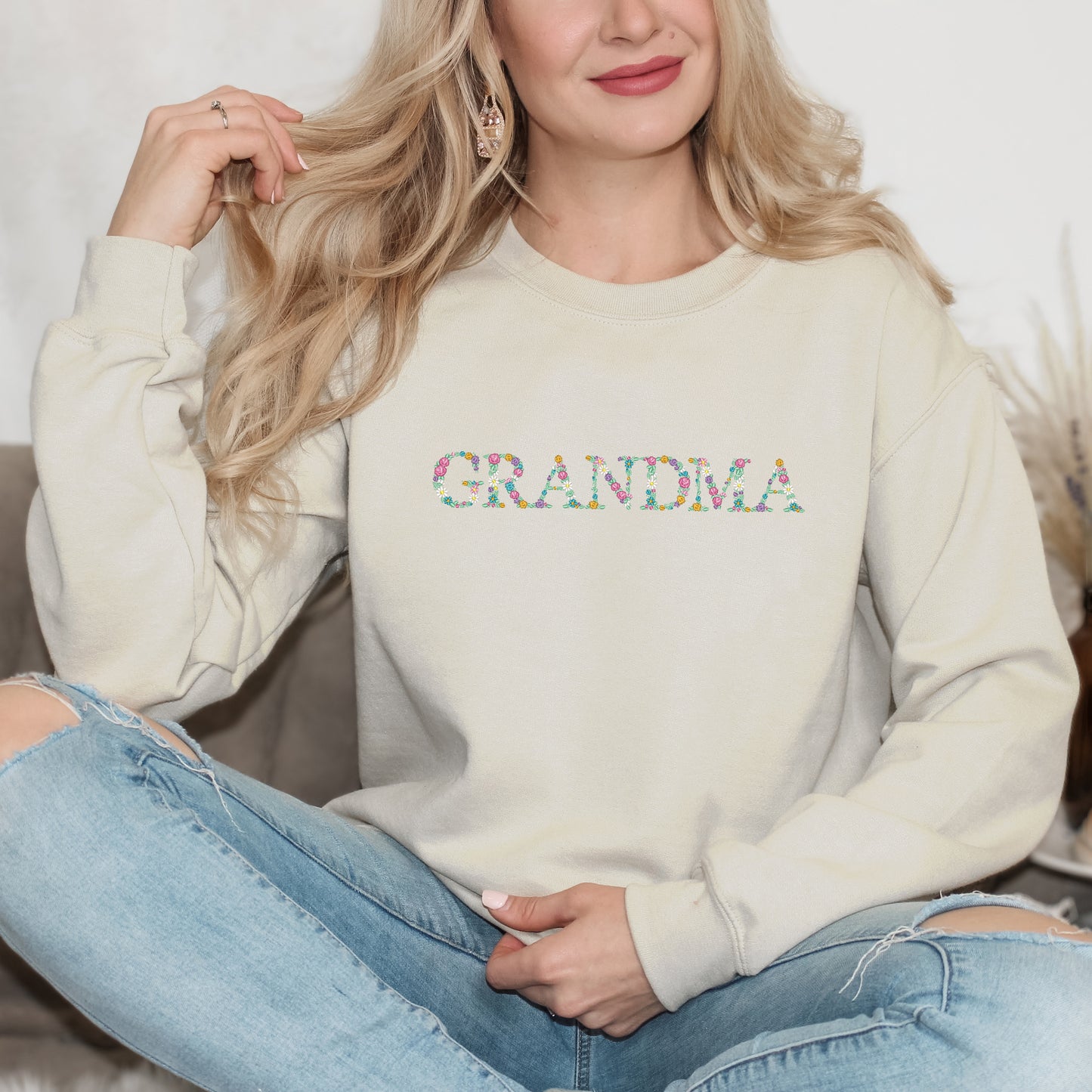 Embroidered Floral Grandma | Sweatshirt