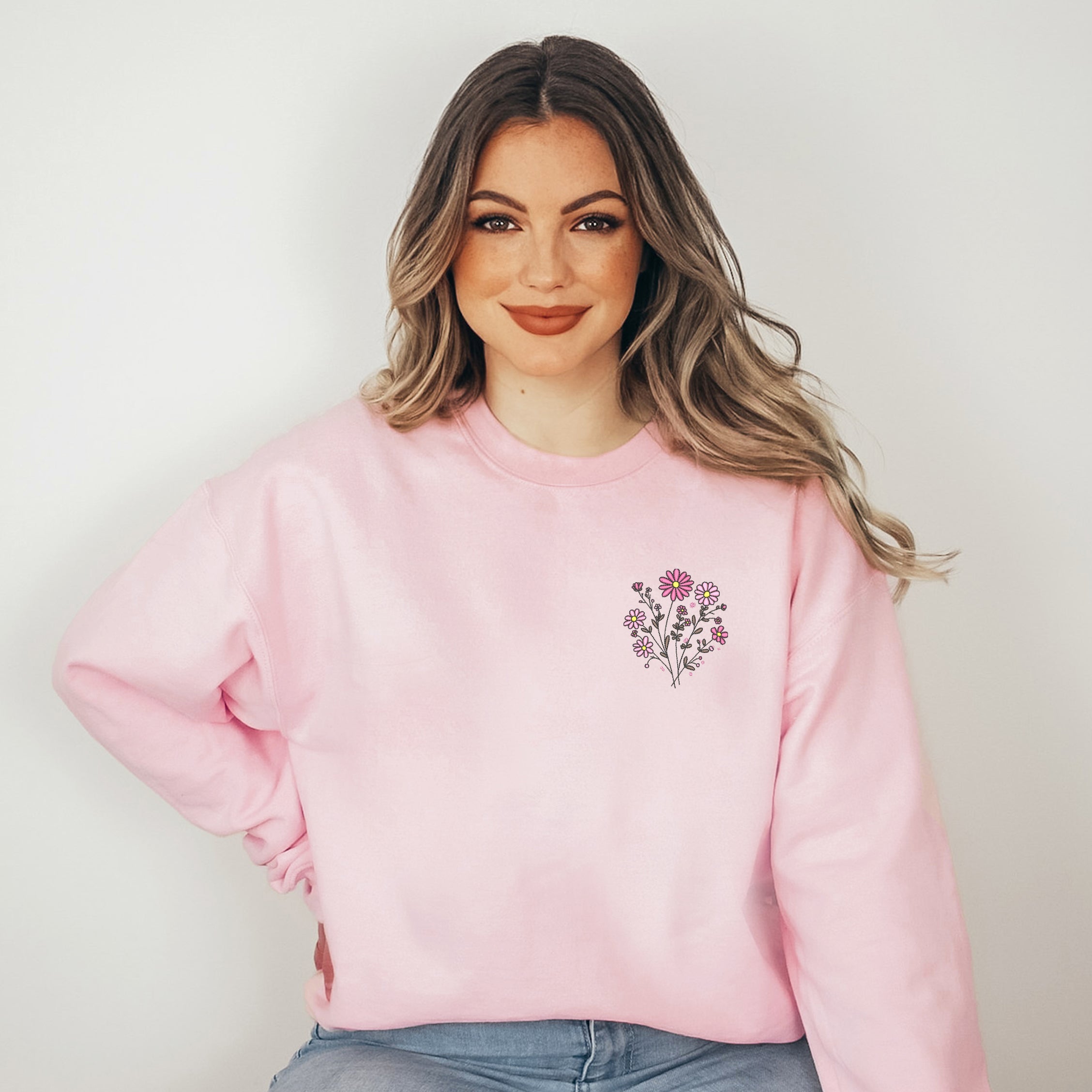 Embroidered Pink Bouquet | Sweatshirt