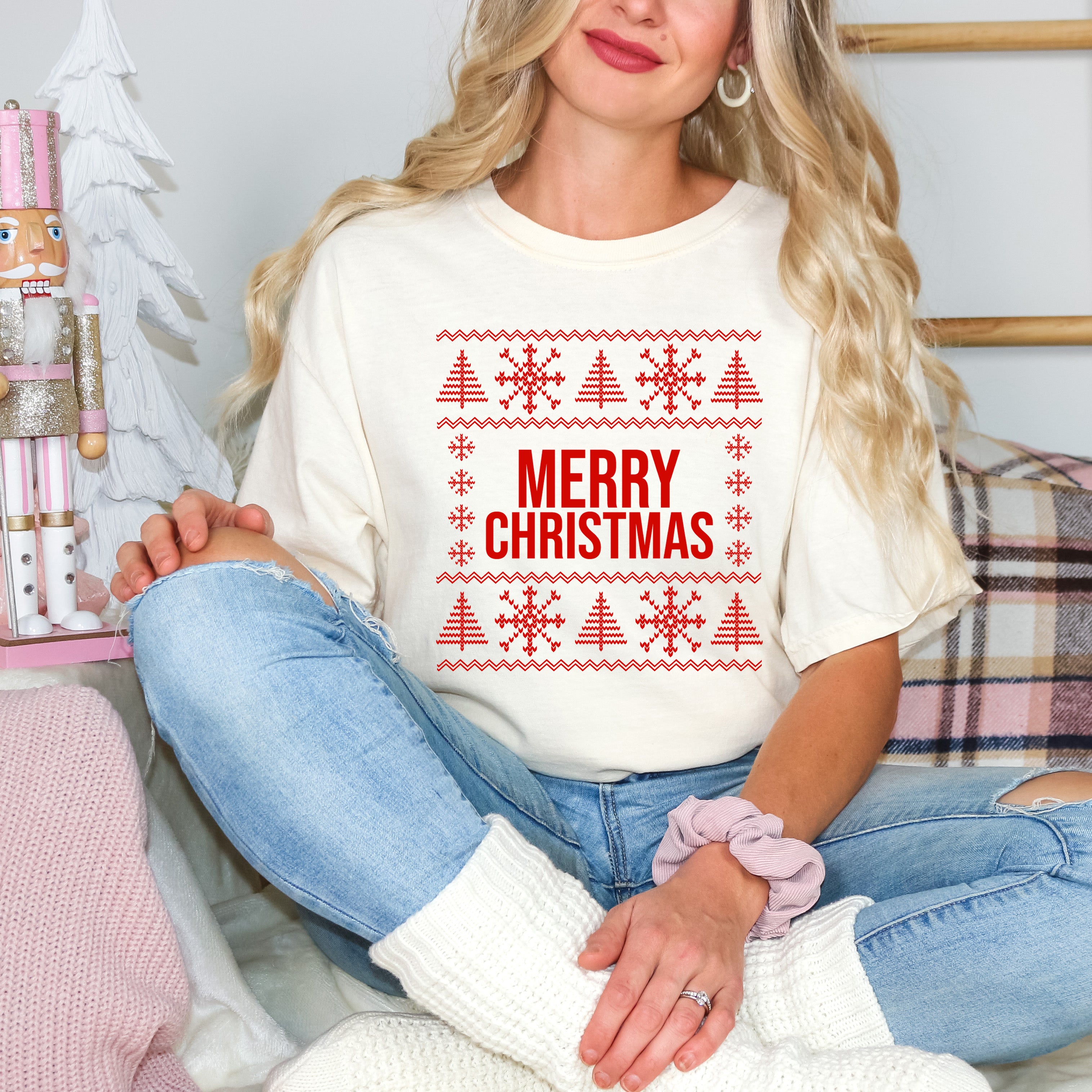 Merry Christmas Sweater | Garment Dyed Tee