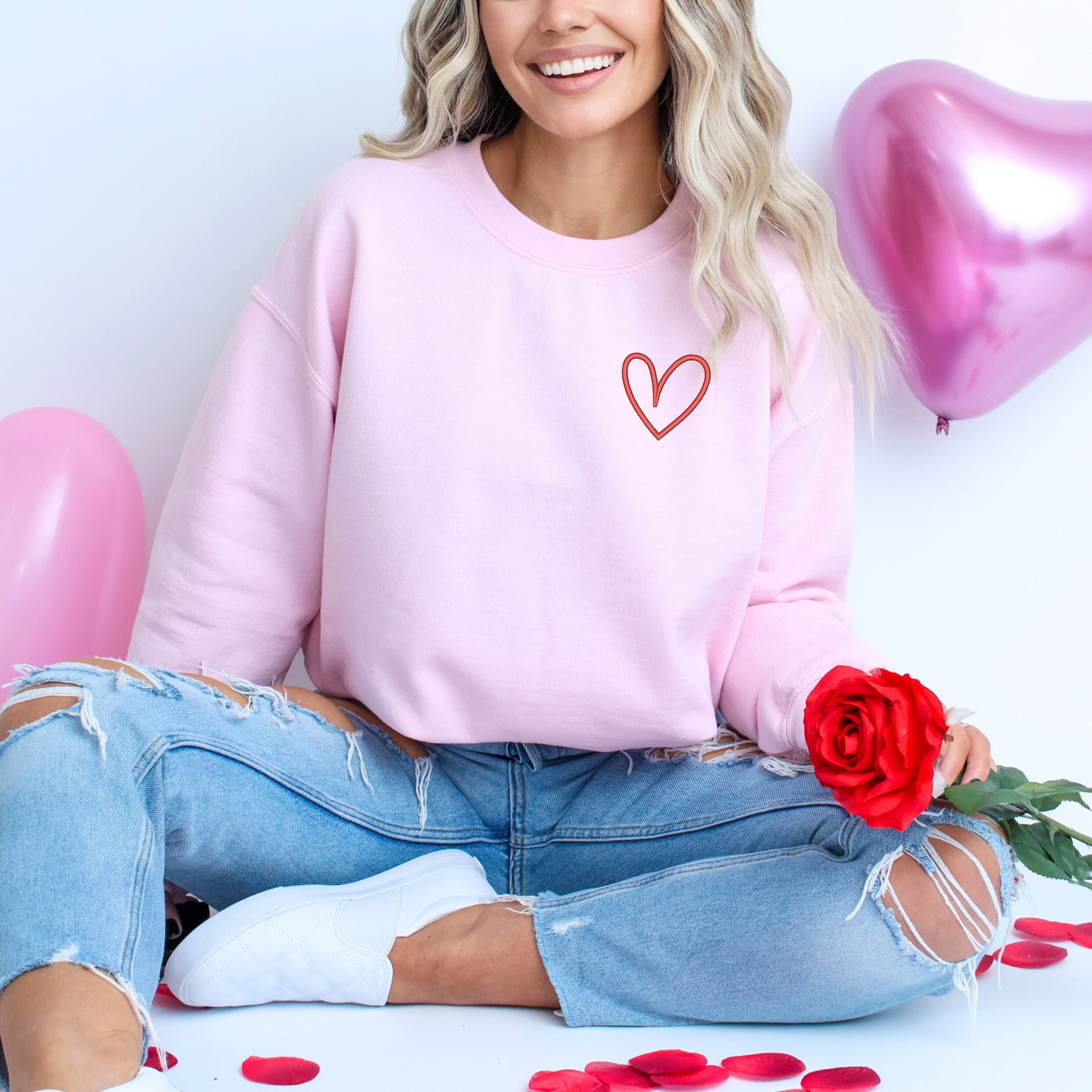Embroidered Hand Drawn Heart | Sweatshirt