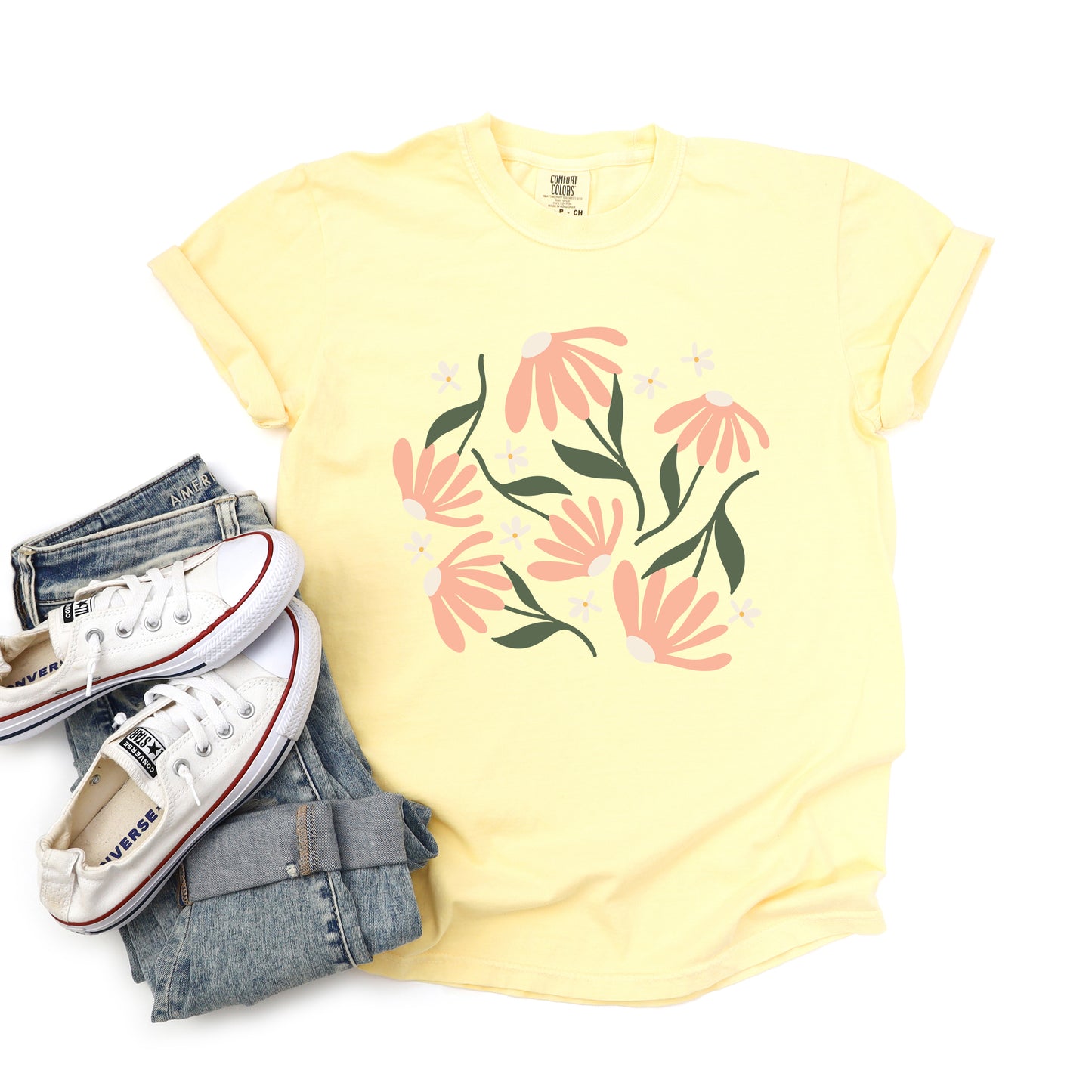 Pink Daisies | Garment Dyed Short Sleeve Tee