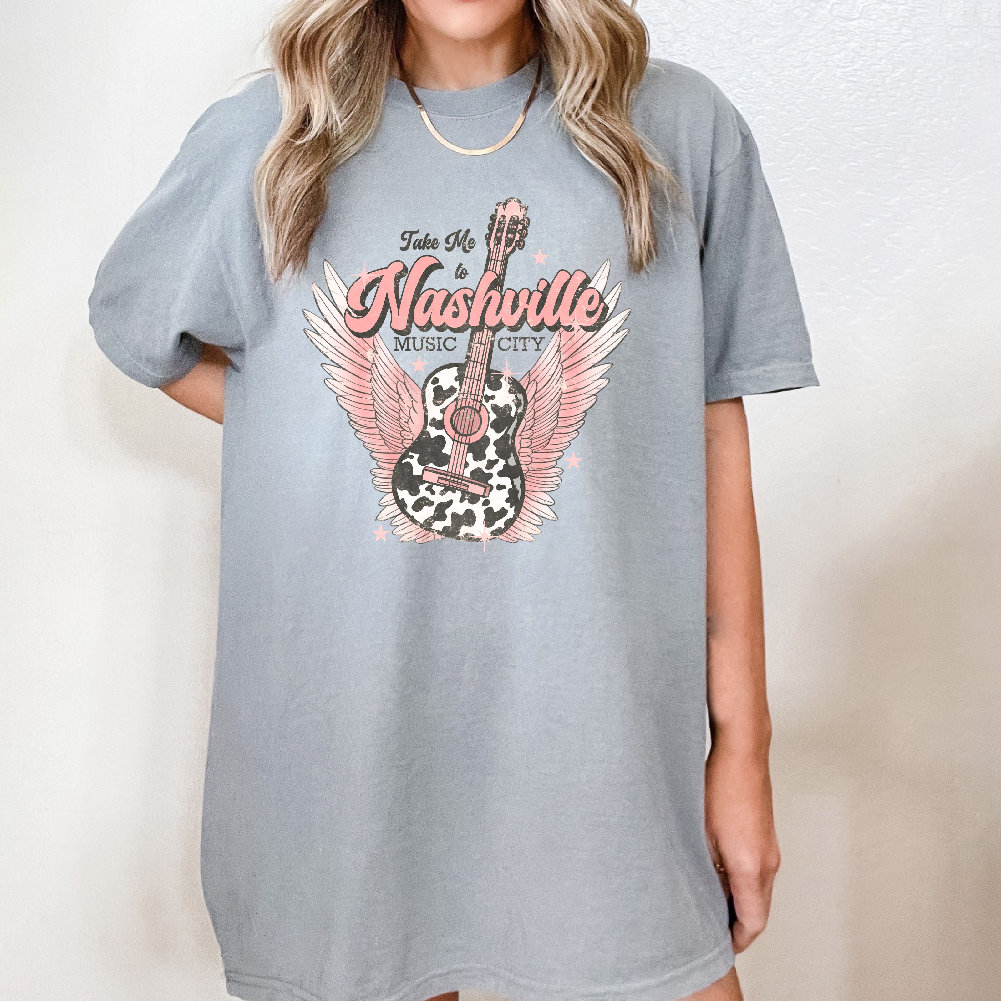 Take Me To Nashville Winged Guitar | Garment Dyed Short Sleeve Tee