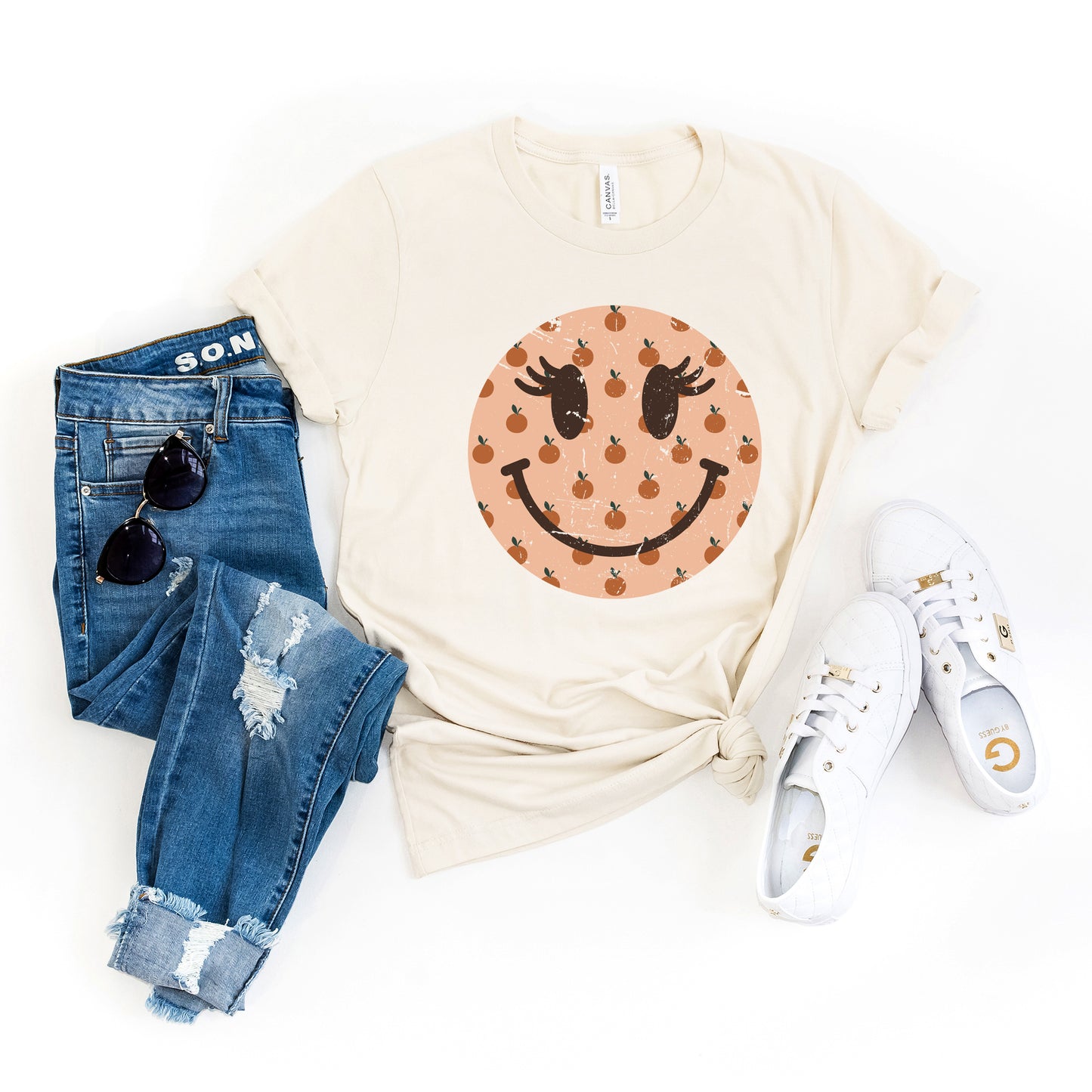 Smiley Face Peaches | Short Sleeve Graphic Tee