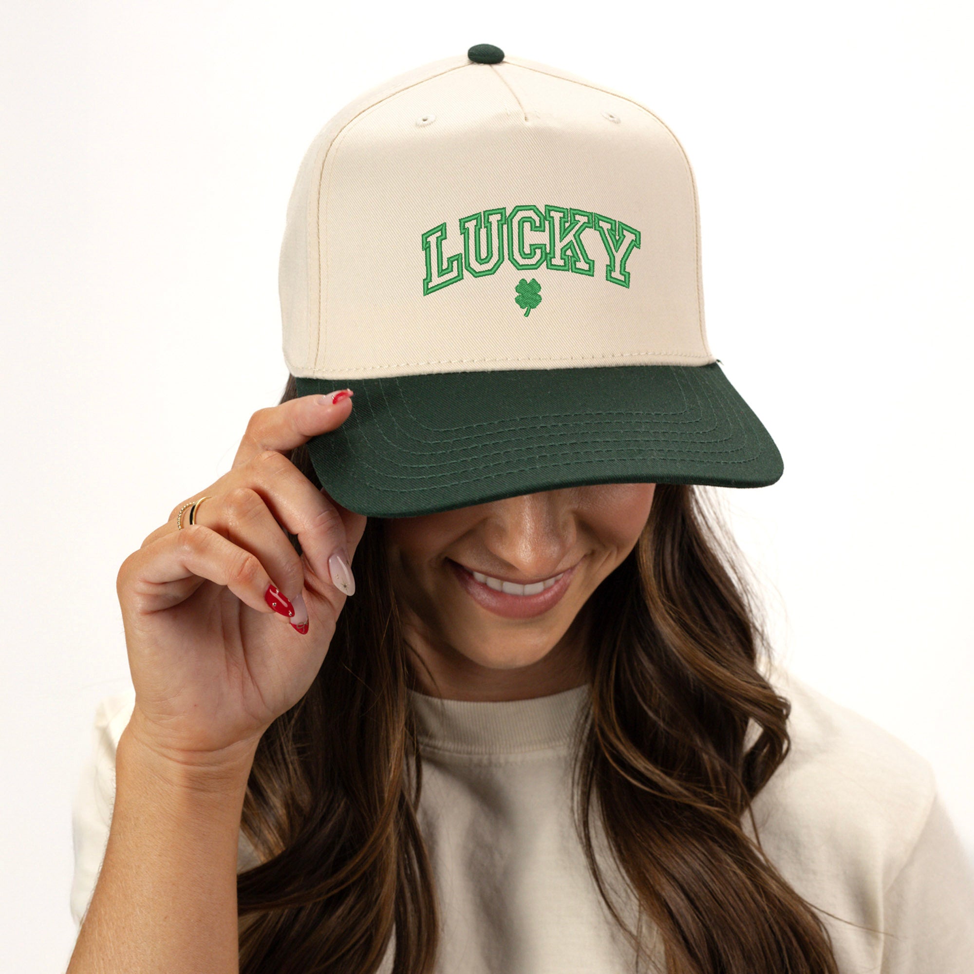 Embroidered Lucky Varsity Clover | Canvas Trucker Hat