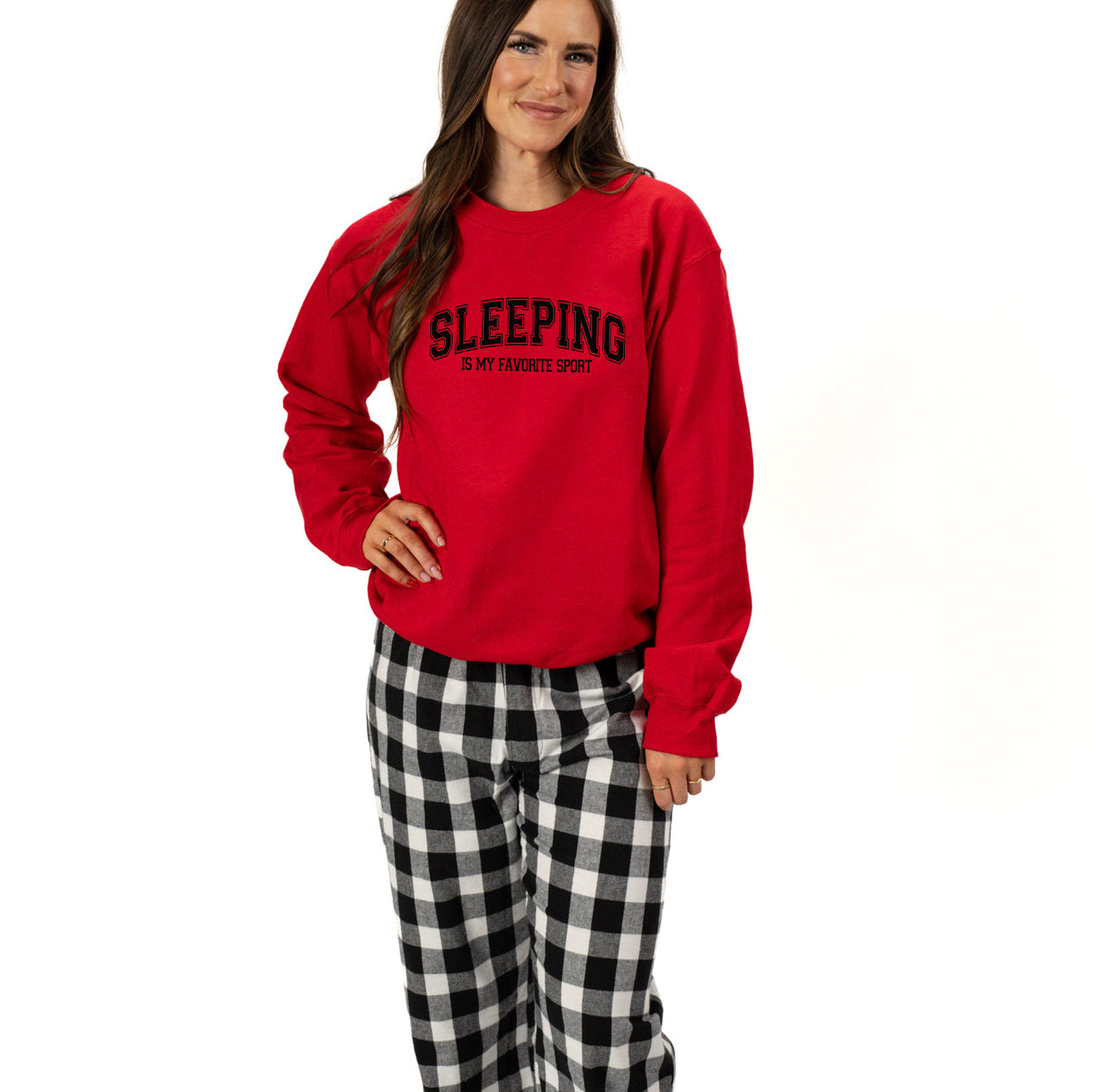 Sleeping Is My Favorite Sport | Plaid Pajama Sweatshirt Set
