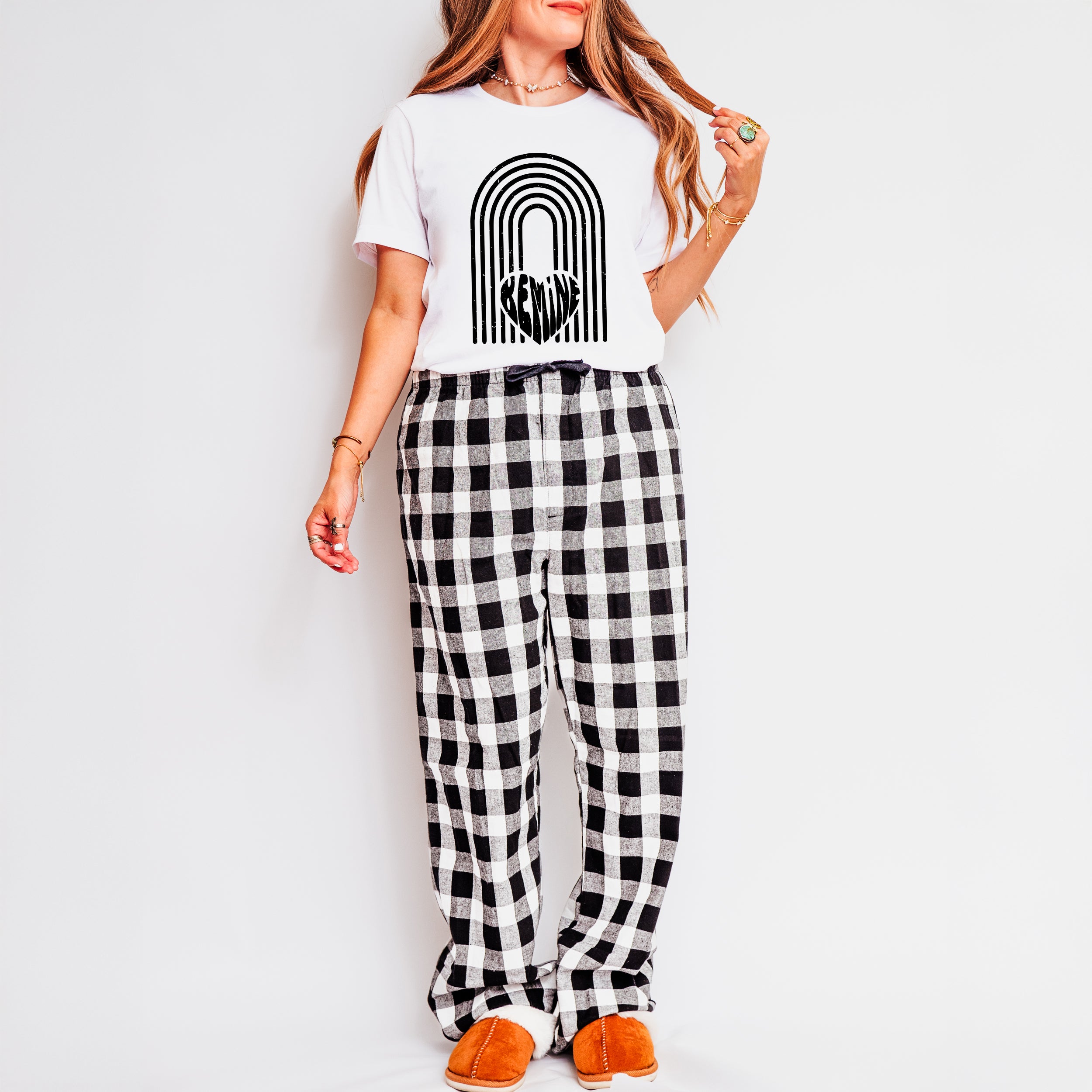 Rainbow Be Mine Heart Distressed | Plaid Pajama Set