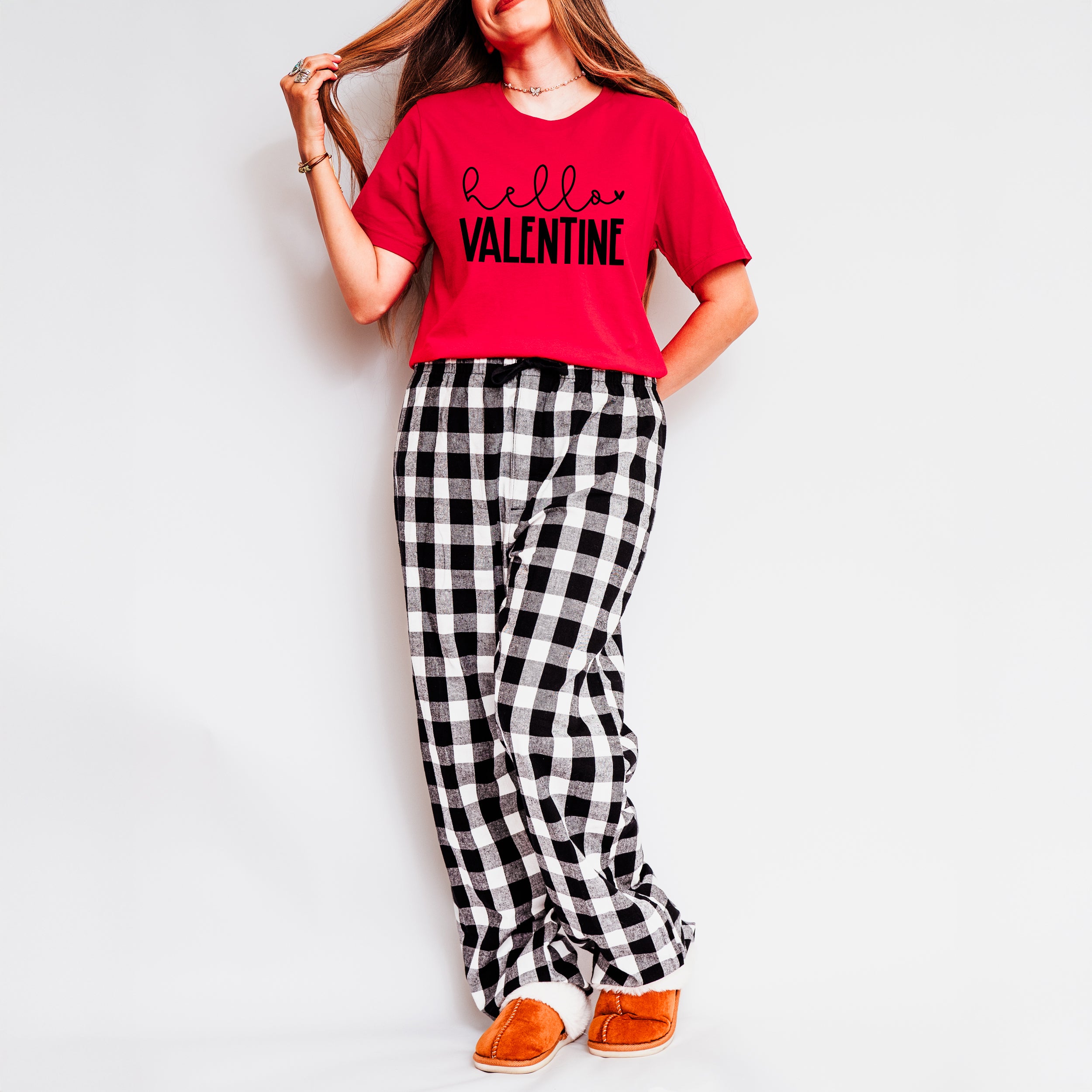 Hello Valentine | Plaid Pajama Set