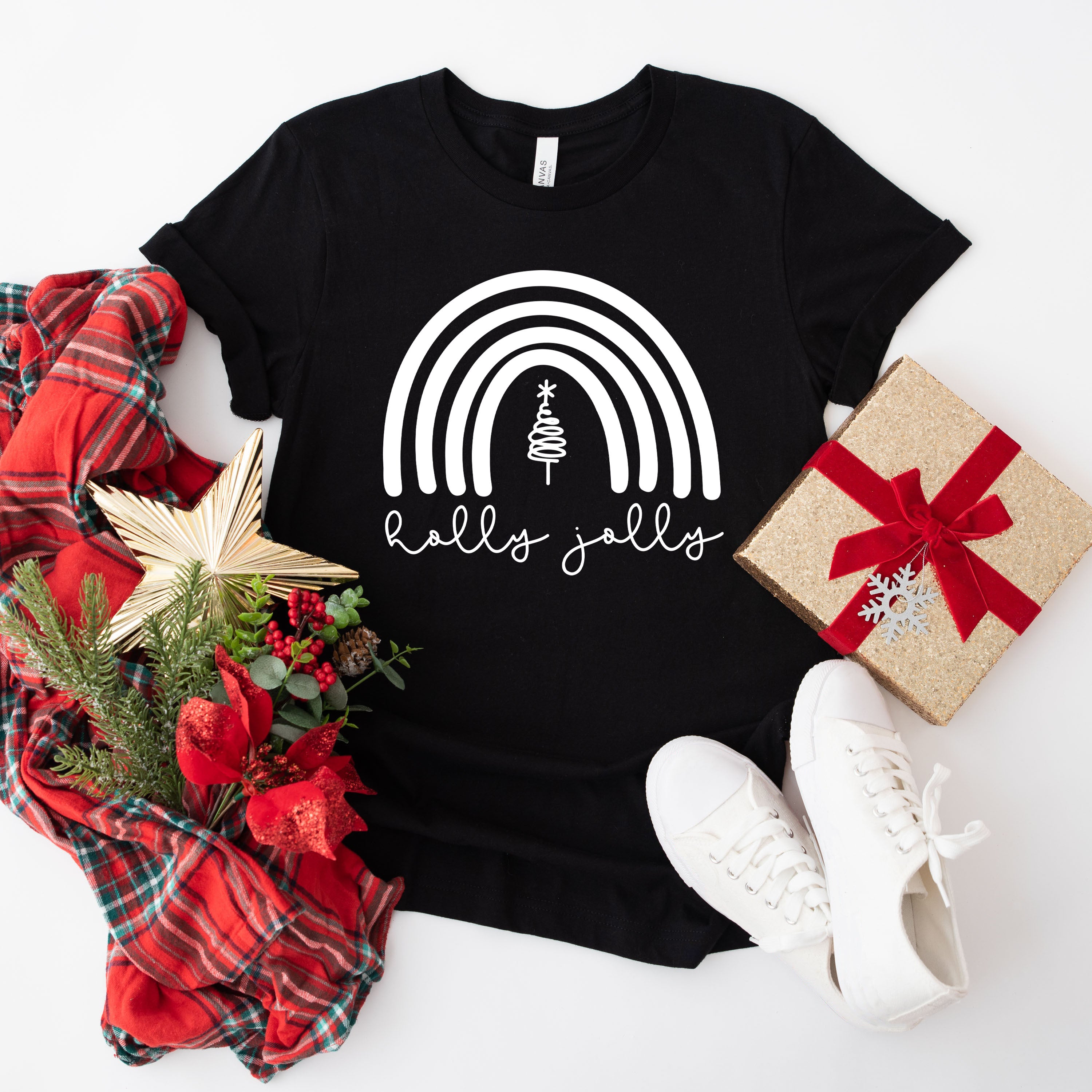 Holly Jolly Rainbow | Short Sleeve Crew Neck