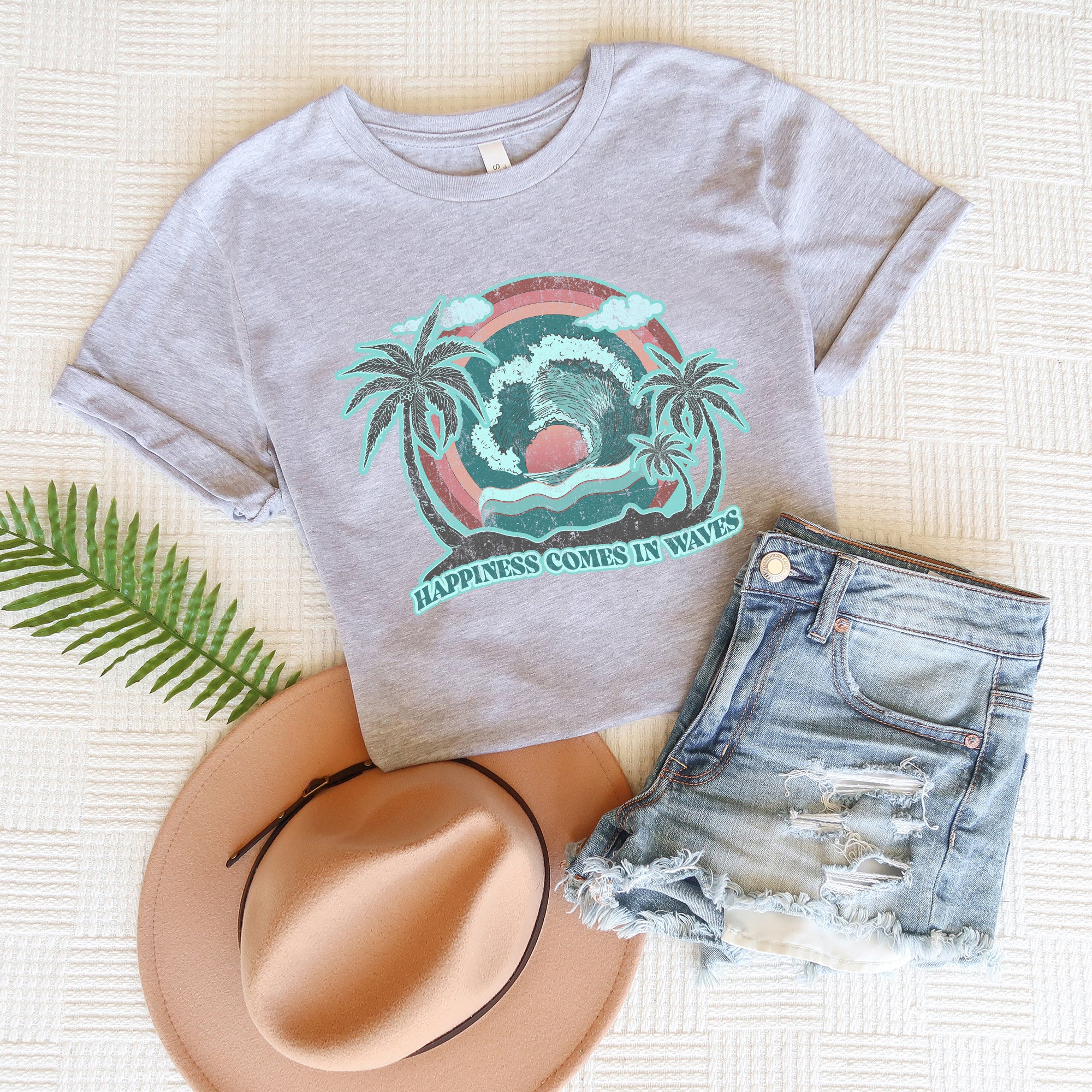 Happiness Comes In Waves Vintage | Short Sleeve Graphic Tee