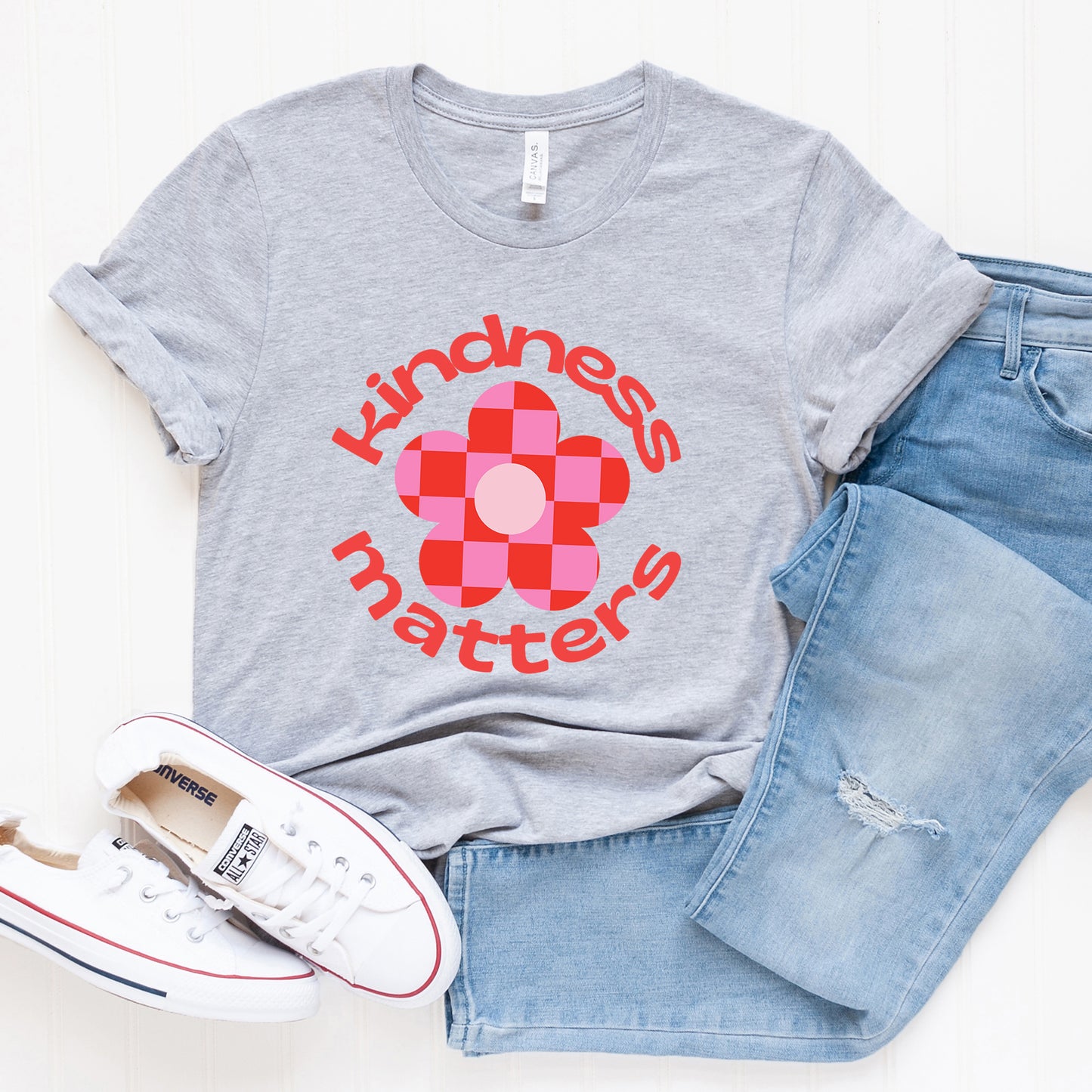 Kindness Matters Checkered Flower | Short Sleeve Graphic Tee