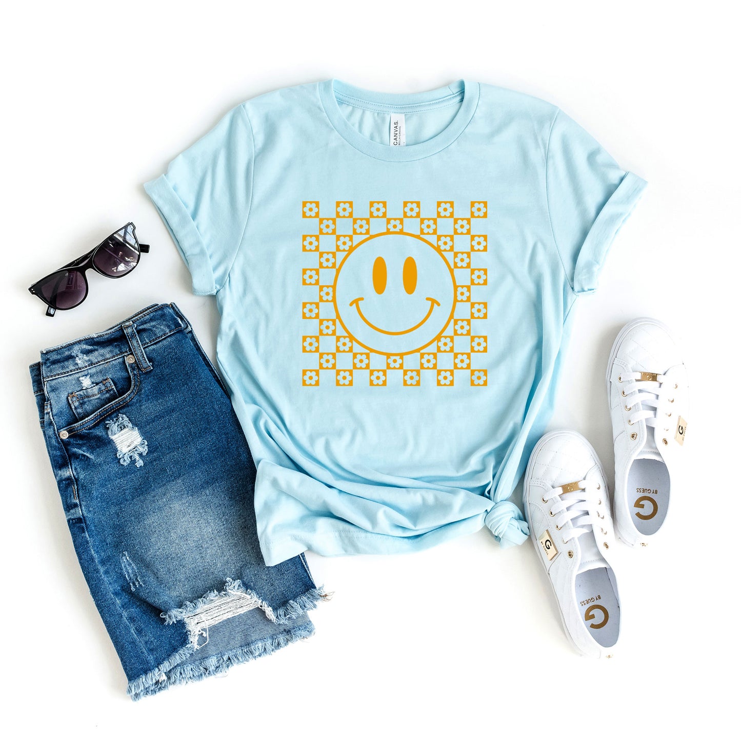 Mustard Smiley Flowers | Short Sleeve Graphic Tee