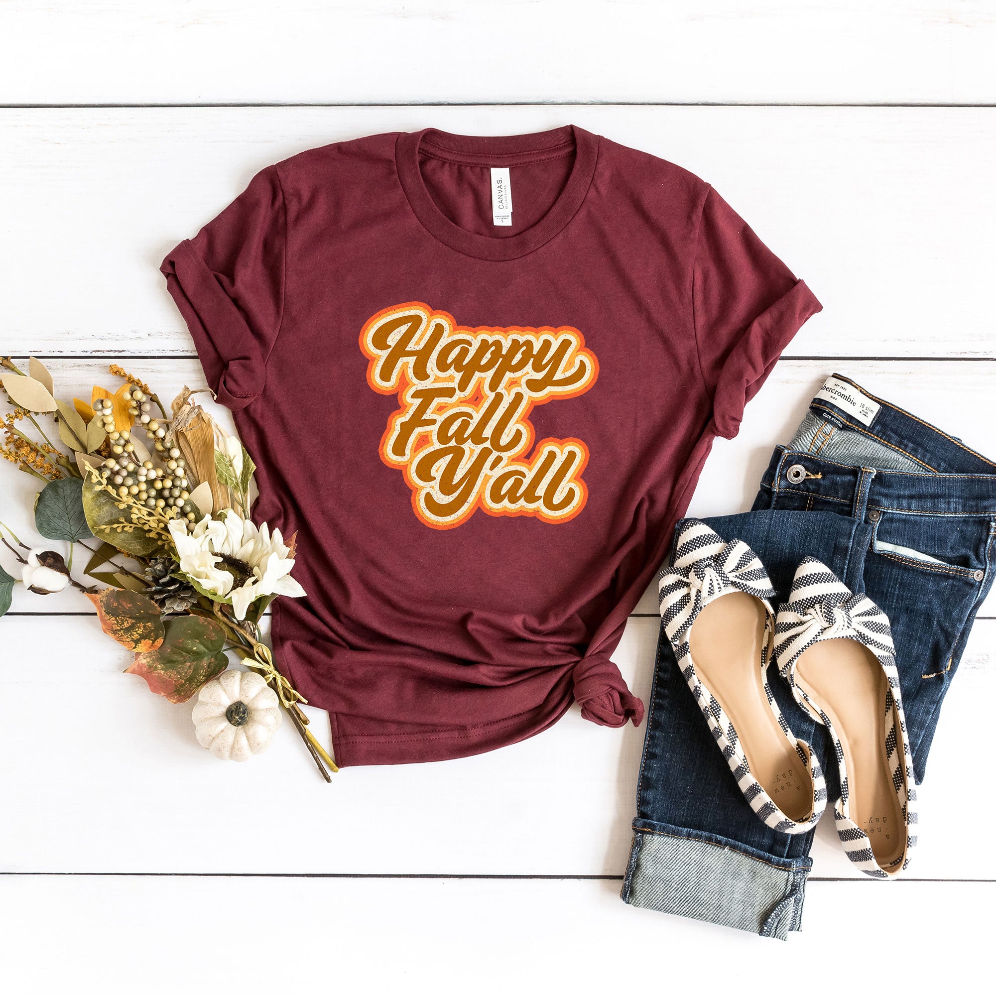 Retro Happy Fall Y'all | Short Sleeve Graphic Tee