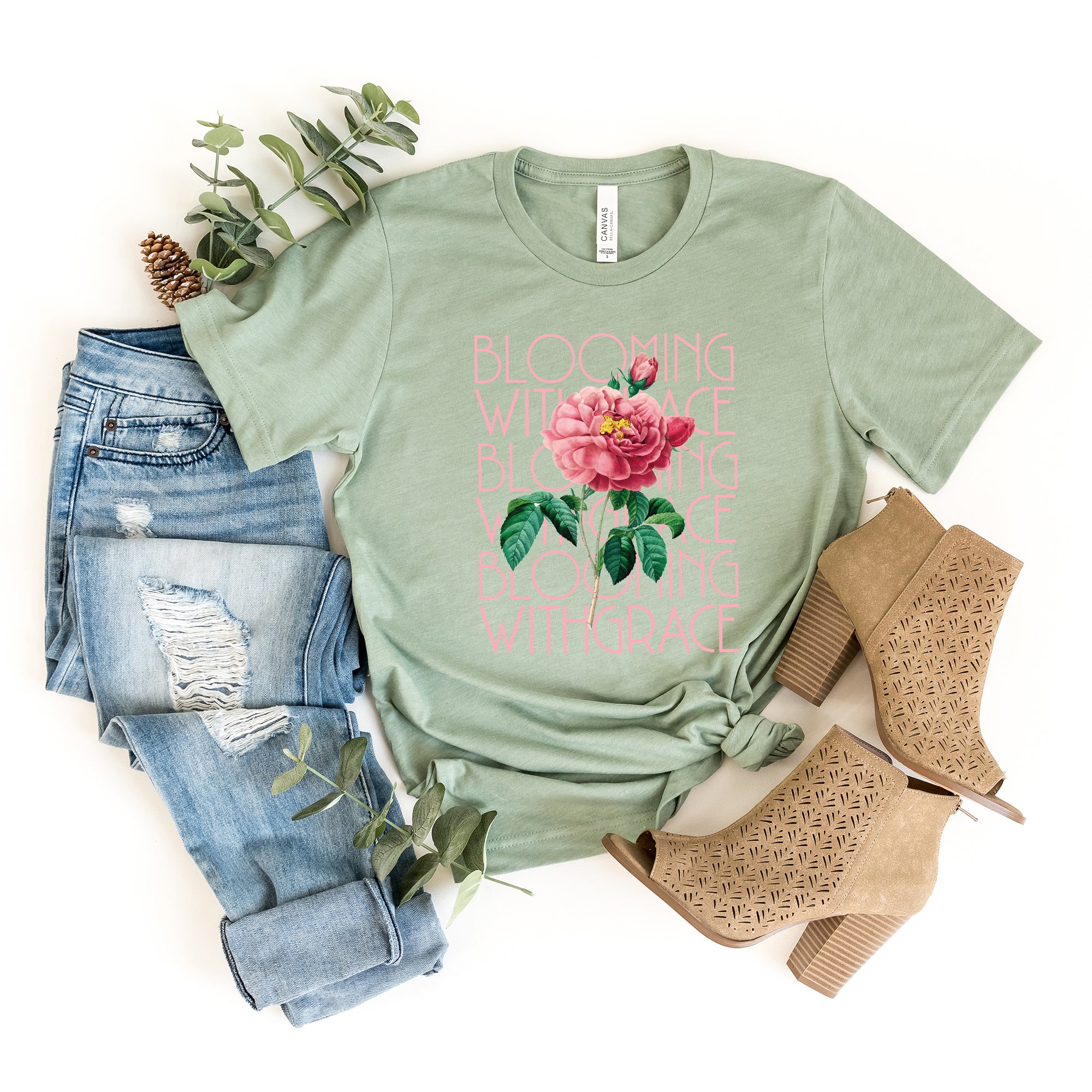 Blooming With Grace Flower | Short Sleeve Crew Neck