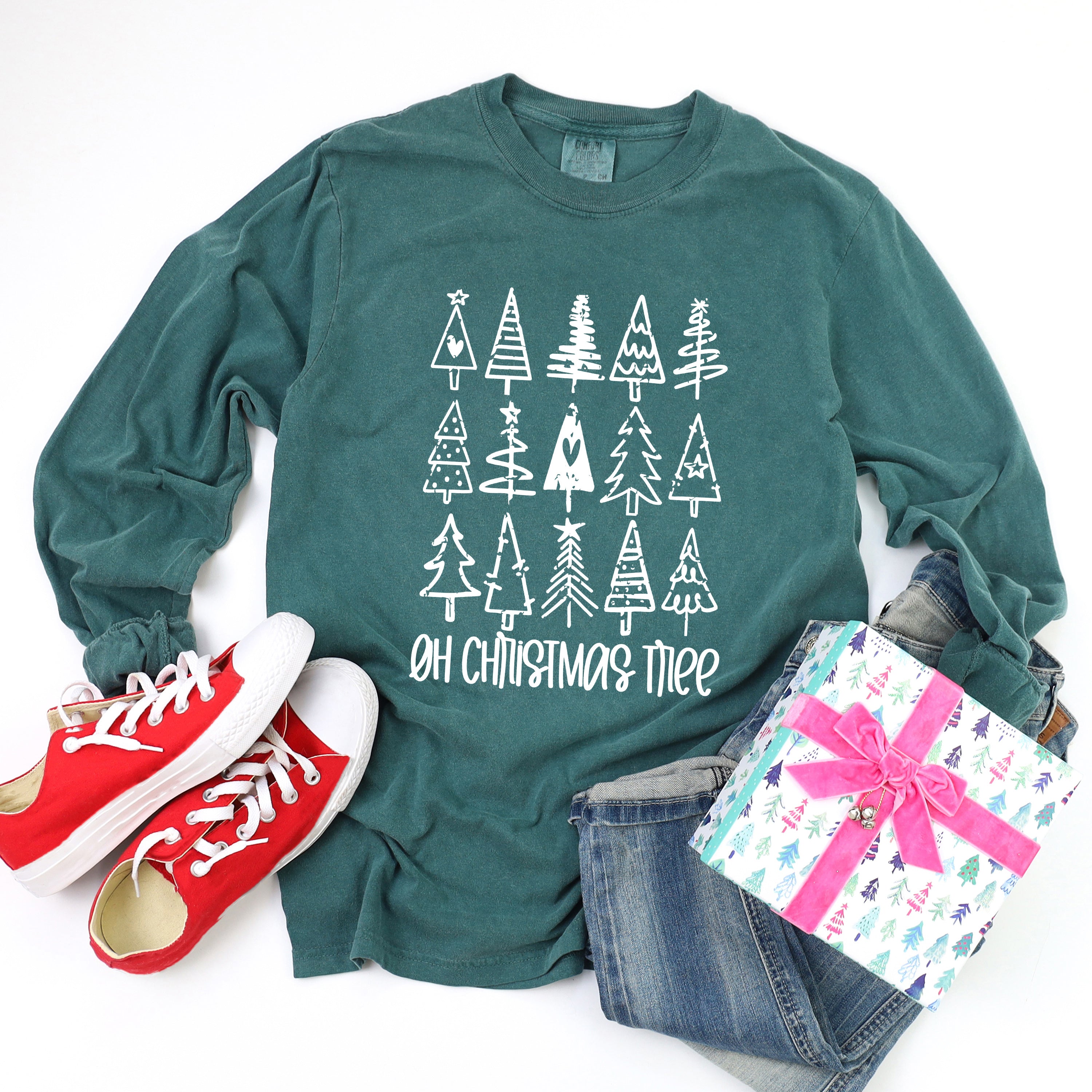 Distressed Oh Christmas Tree | Garment Dyed Long Sleeve