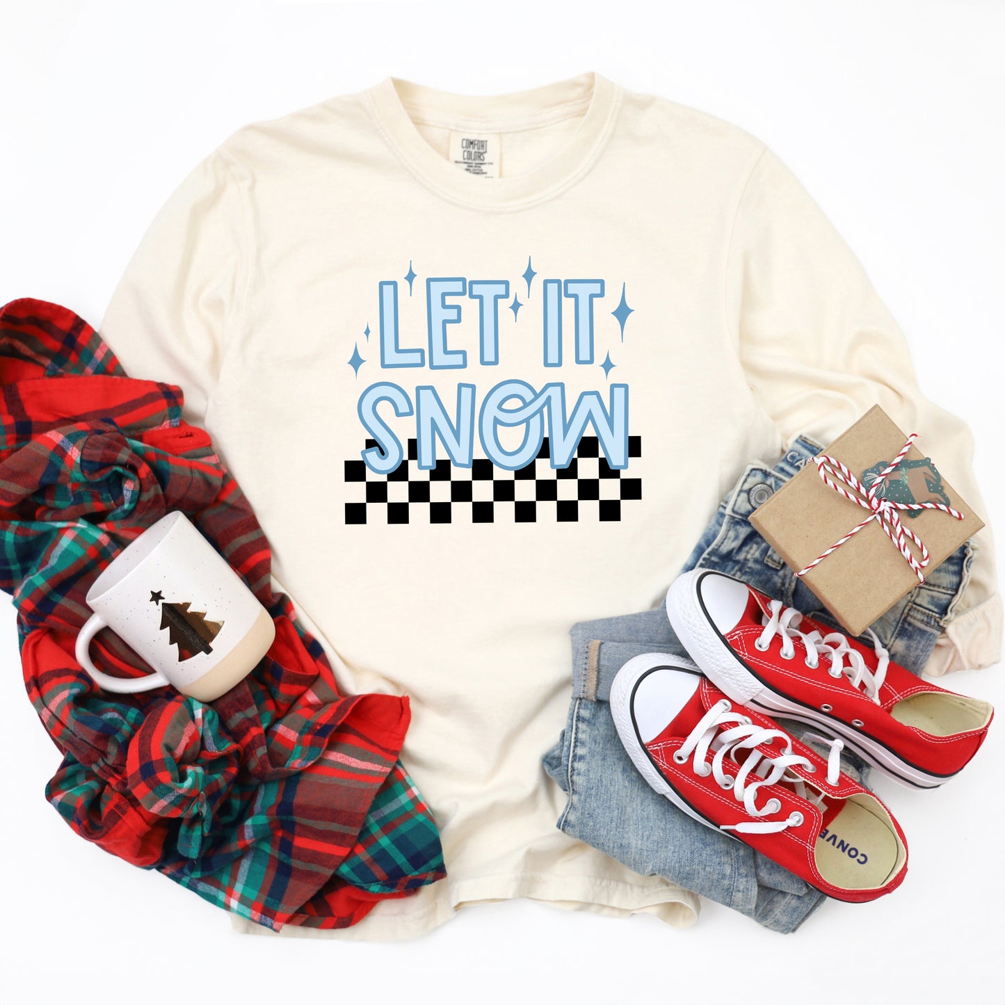 Let It Snow Checkered | Garment Dyed Long Sleeve