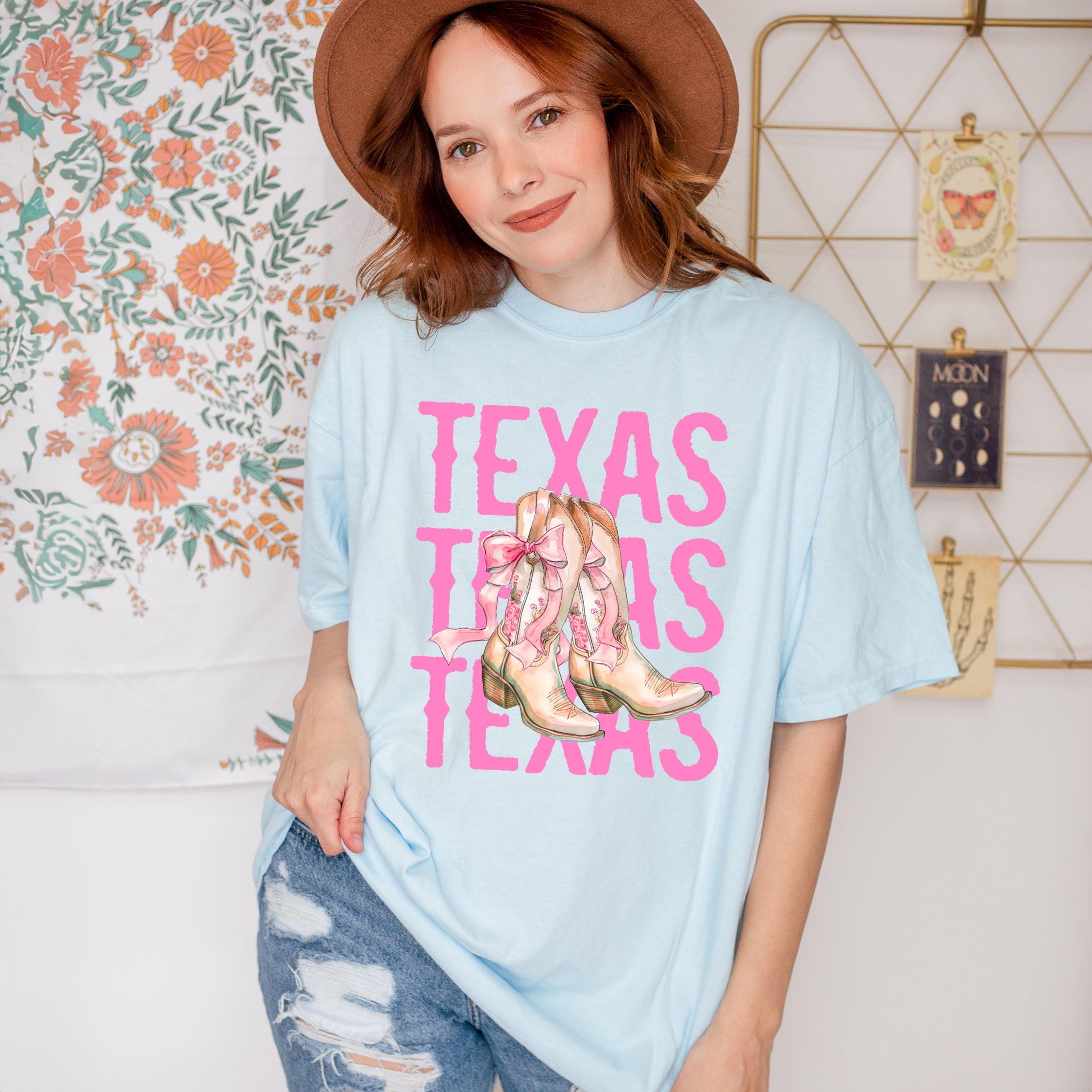 Coquette Texas Cowgirl Boots | Garment Dyed Short Sleeve Tee