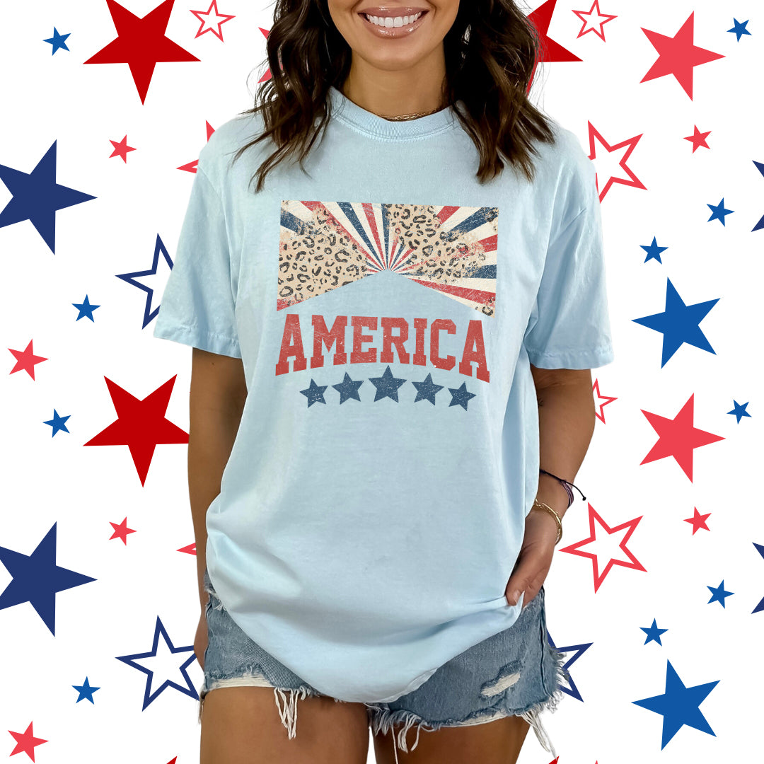 America Stars Leopard | Garment Dyed Short Sleeve Tee