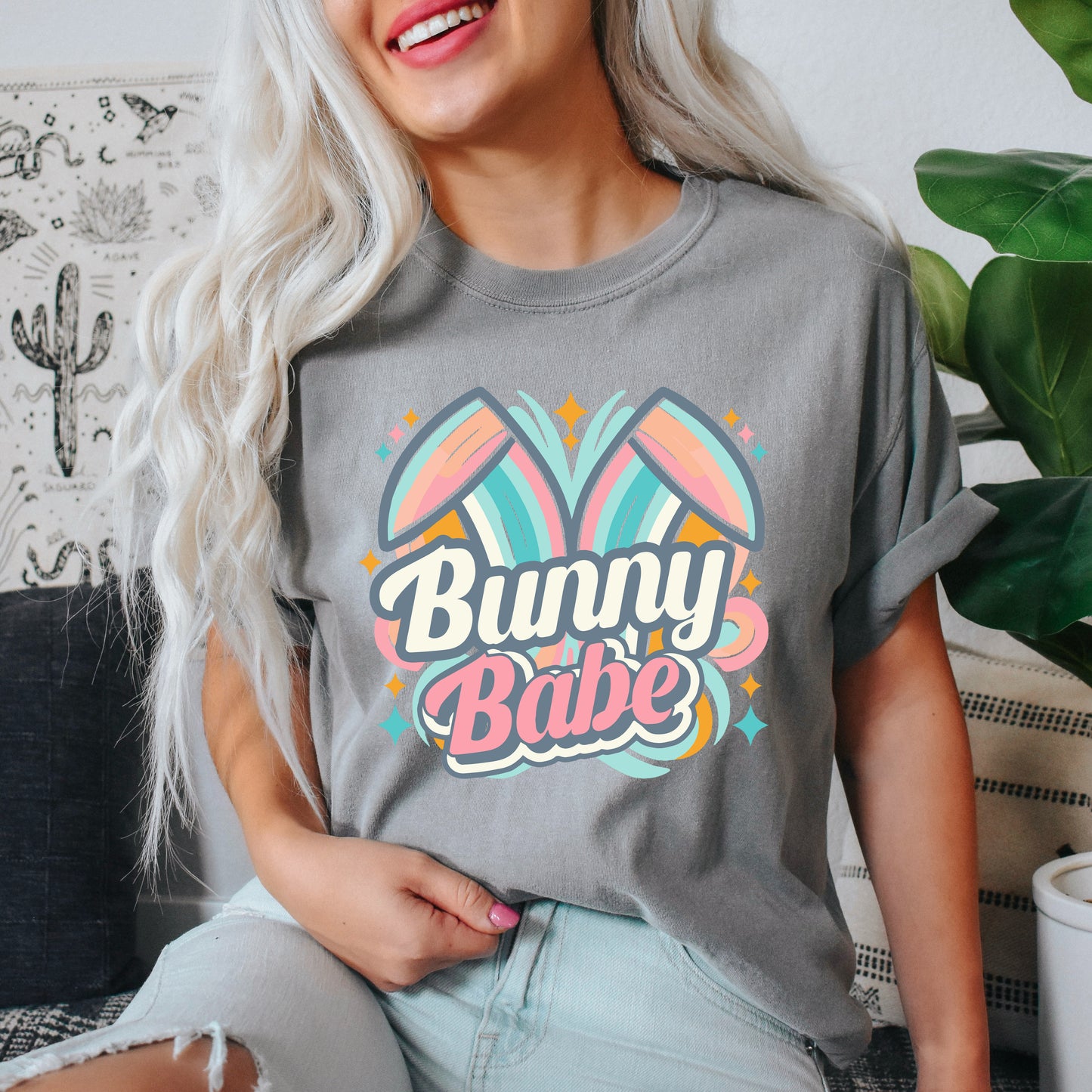 Bunny Babe Colorful Ears | Garment Dyed Short Sleeve Tee