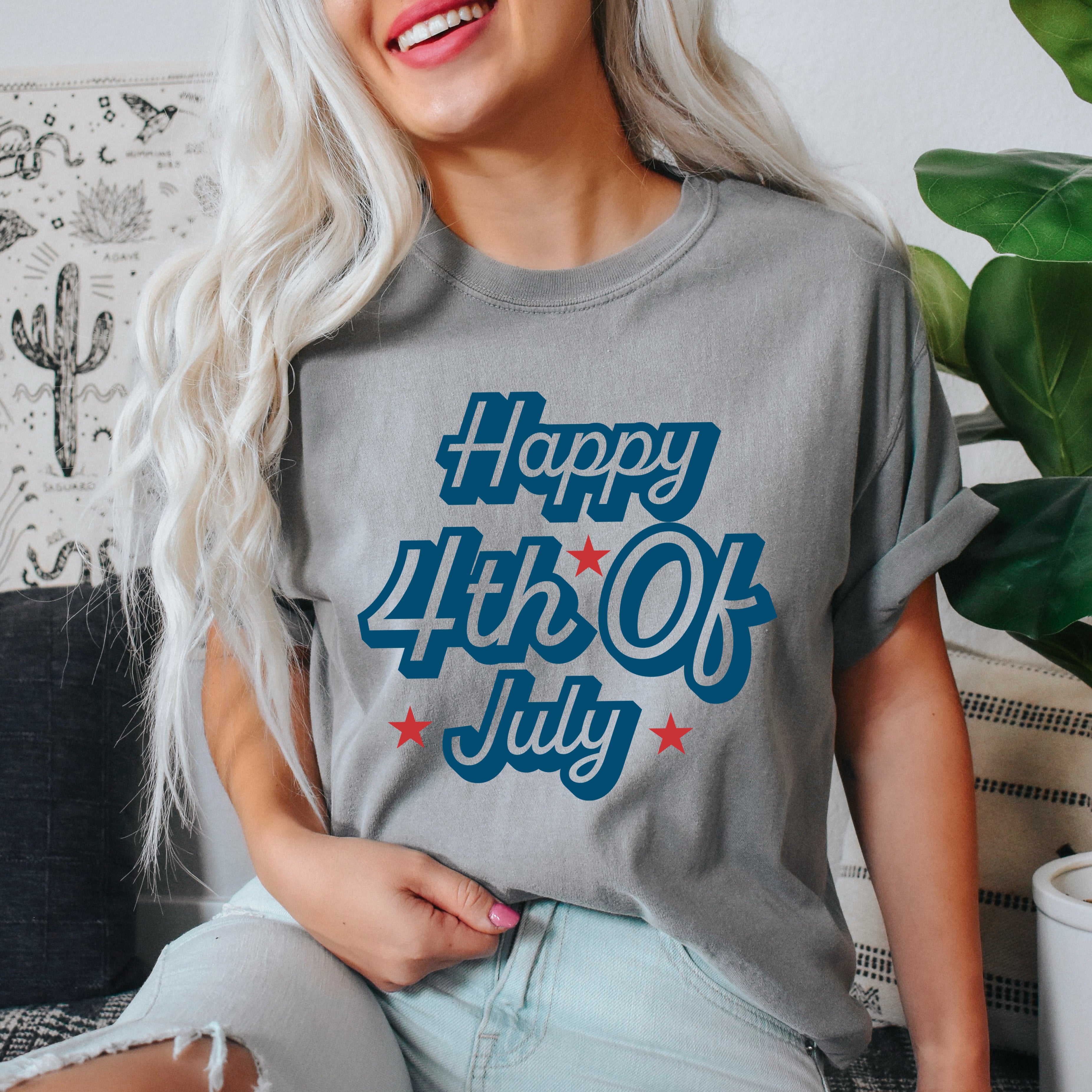 Happy 4th Of July Stars | Garment Dyed Short Sleeve Tee