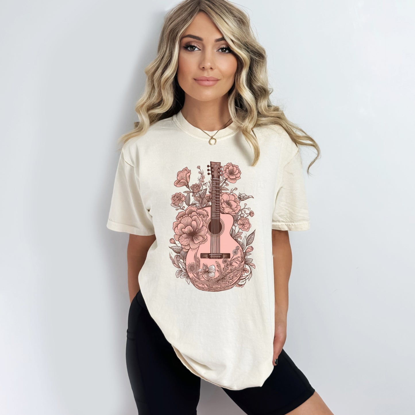 Pink Guitar Floral | Garment Dyed Short Sleeve Tee